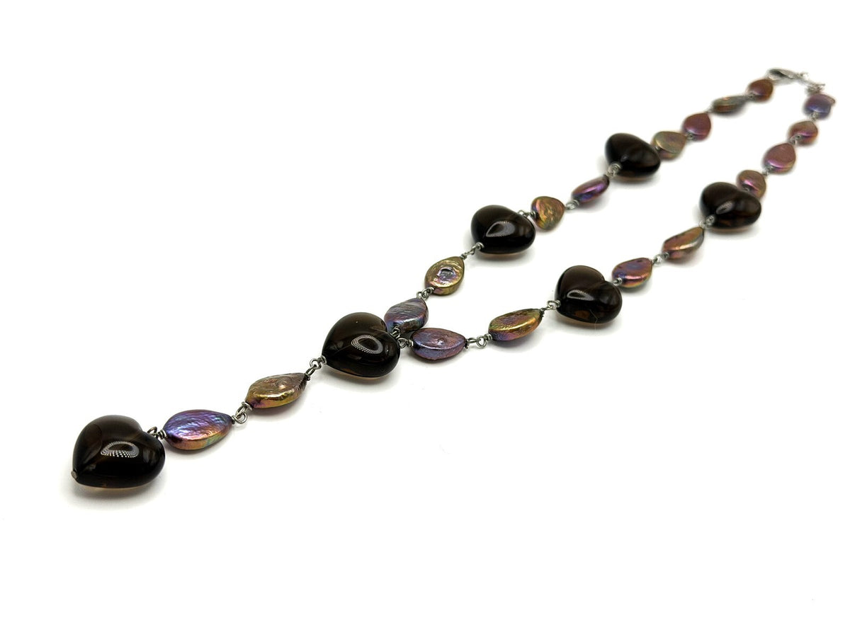 ETNIKA Iridescent Purple Keshi Pearl & Glass Heart Lariat Necklace