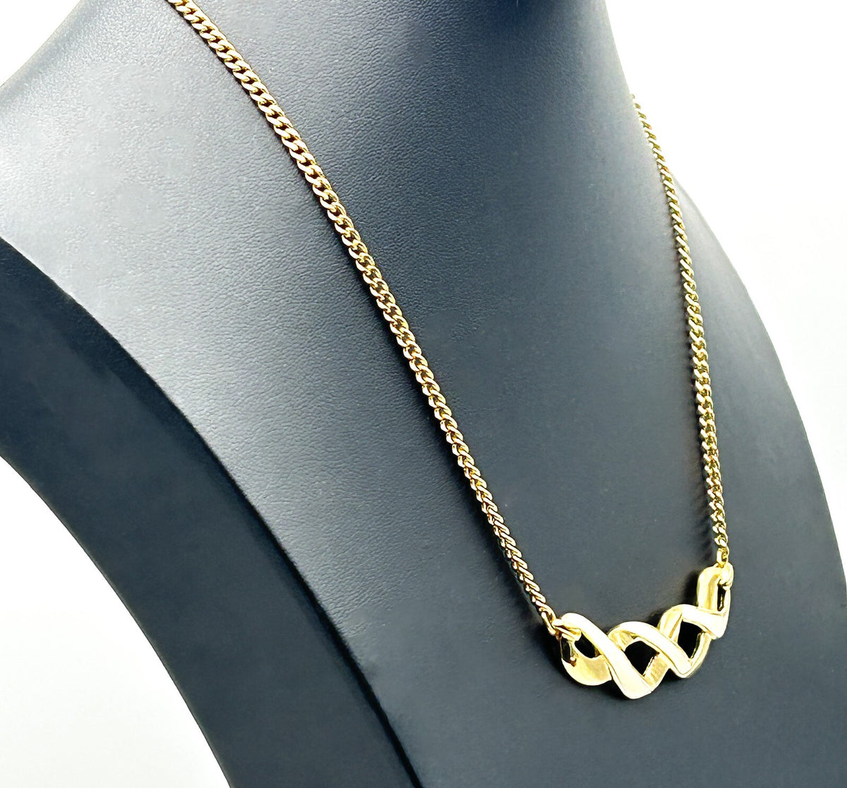 Signed Monet Gold Tone Chain Necklace with Cream Enamel Ribbon Pendant