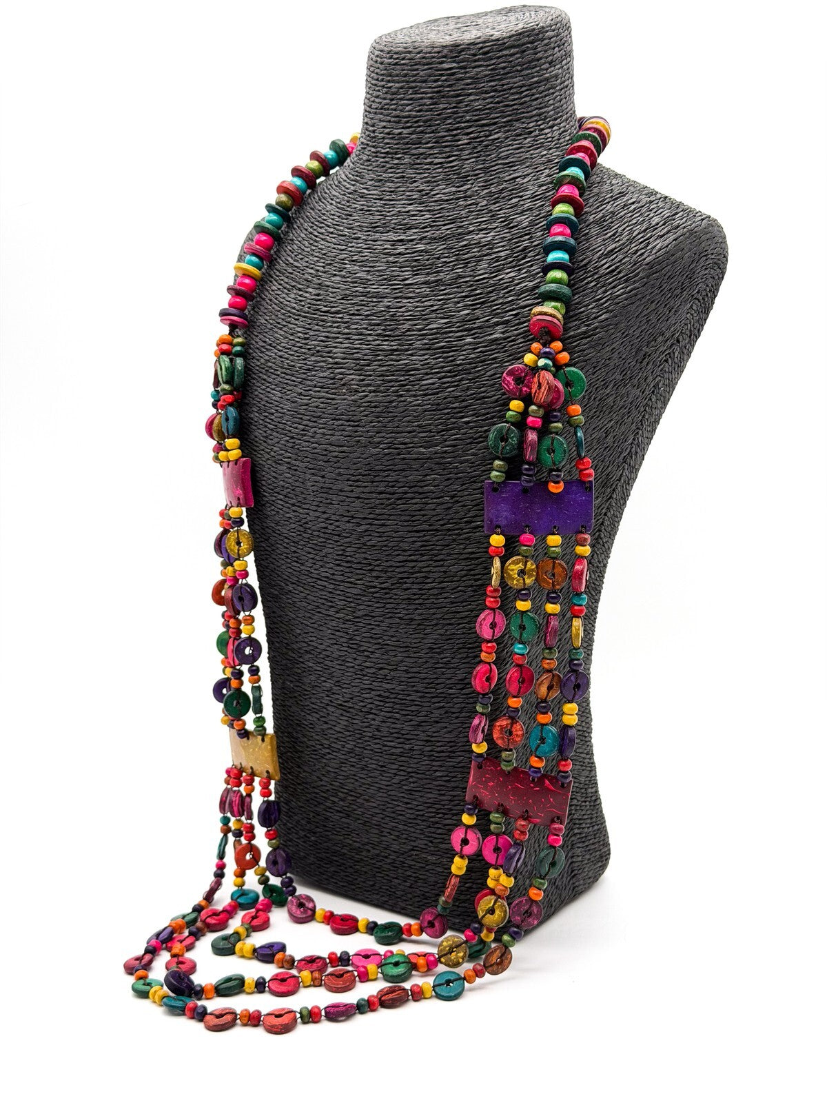 Boho Multicolour Shell Necklace 4 Strand Layered Festival Statement Overhead