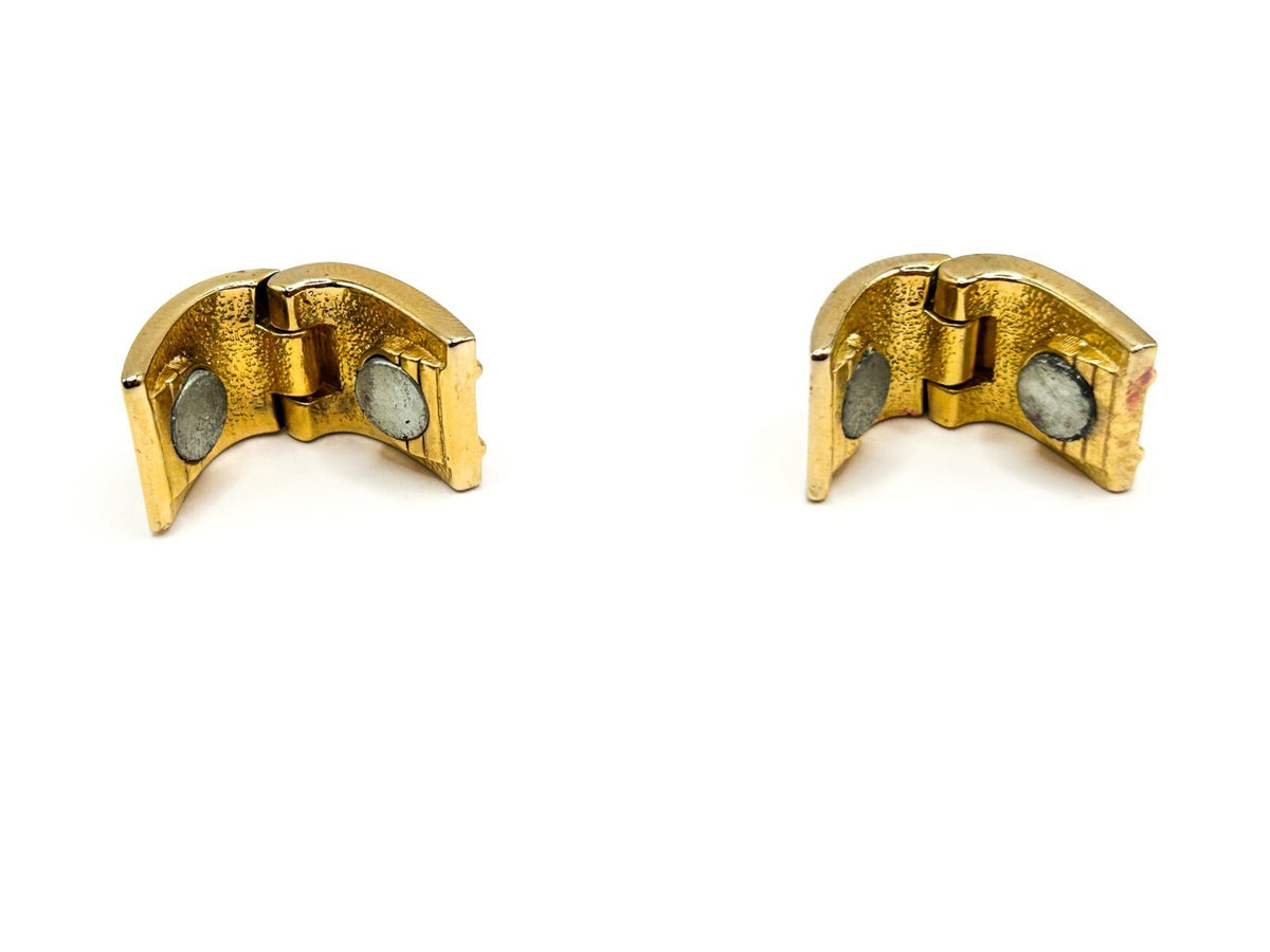 Vintage Monet Gold Tone Baguette Rhinestone Magnetic Earrings Original Card