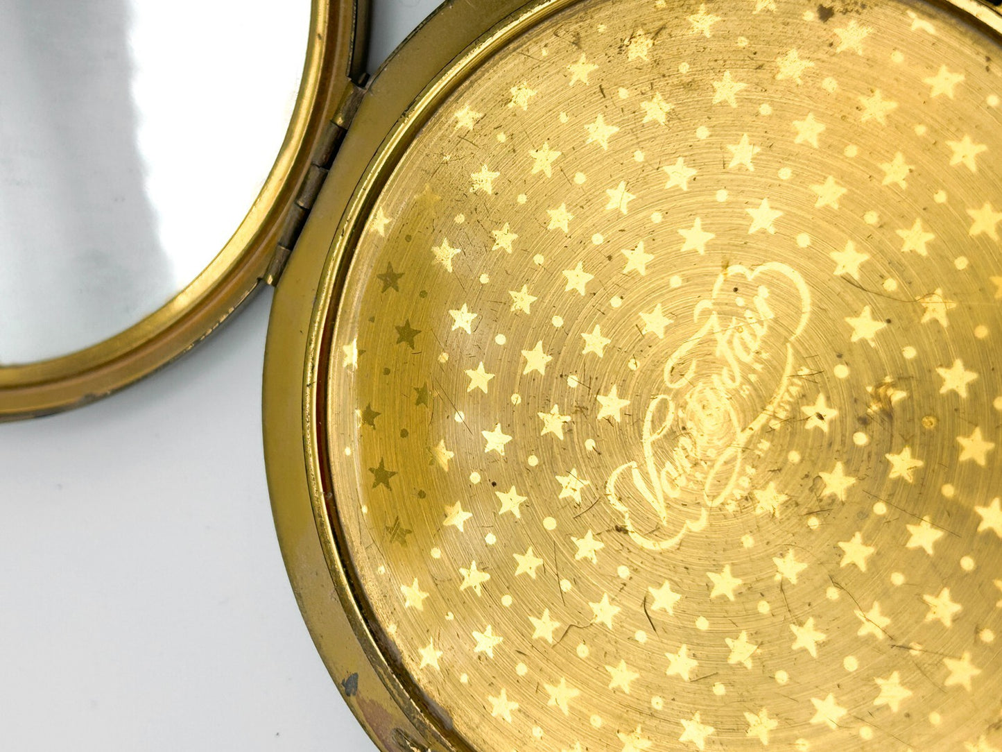 Vintage Vanity Fair Gold Tone Starburst Compact Mirror Made in Britain