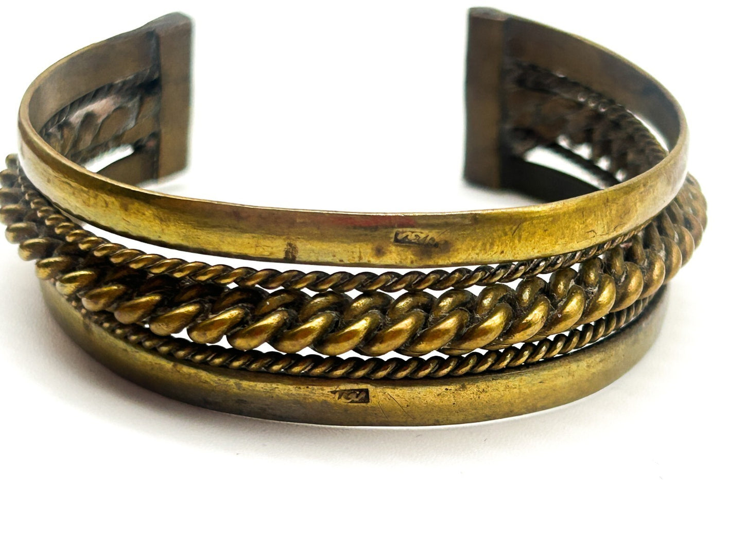 Vintage Bedouin Brass Cuff Bracelet Sinai Bohemian Rope Statement Bangle