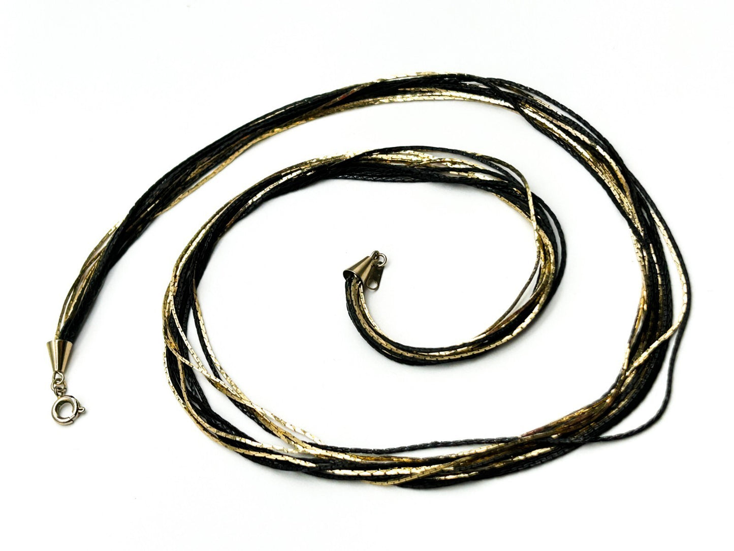 Vintage Black Gold Multi Strand Chain Layered Long Necklace Statement