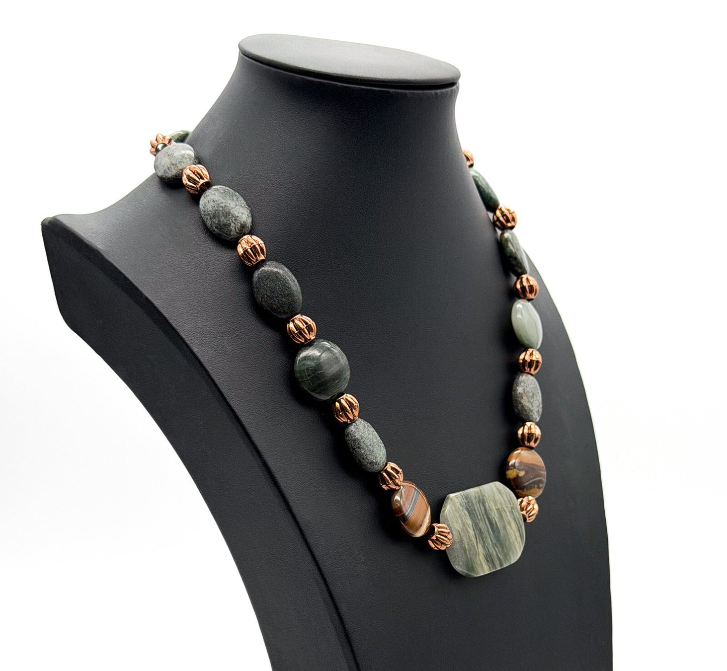 Boho Green Jasper Necklace Faceted Centrepiece Mixed Bead Statement