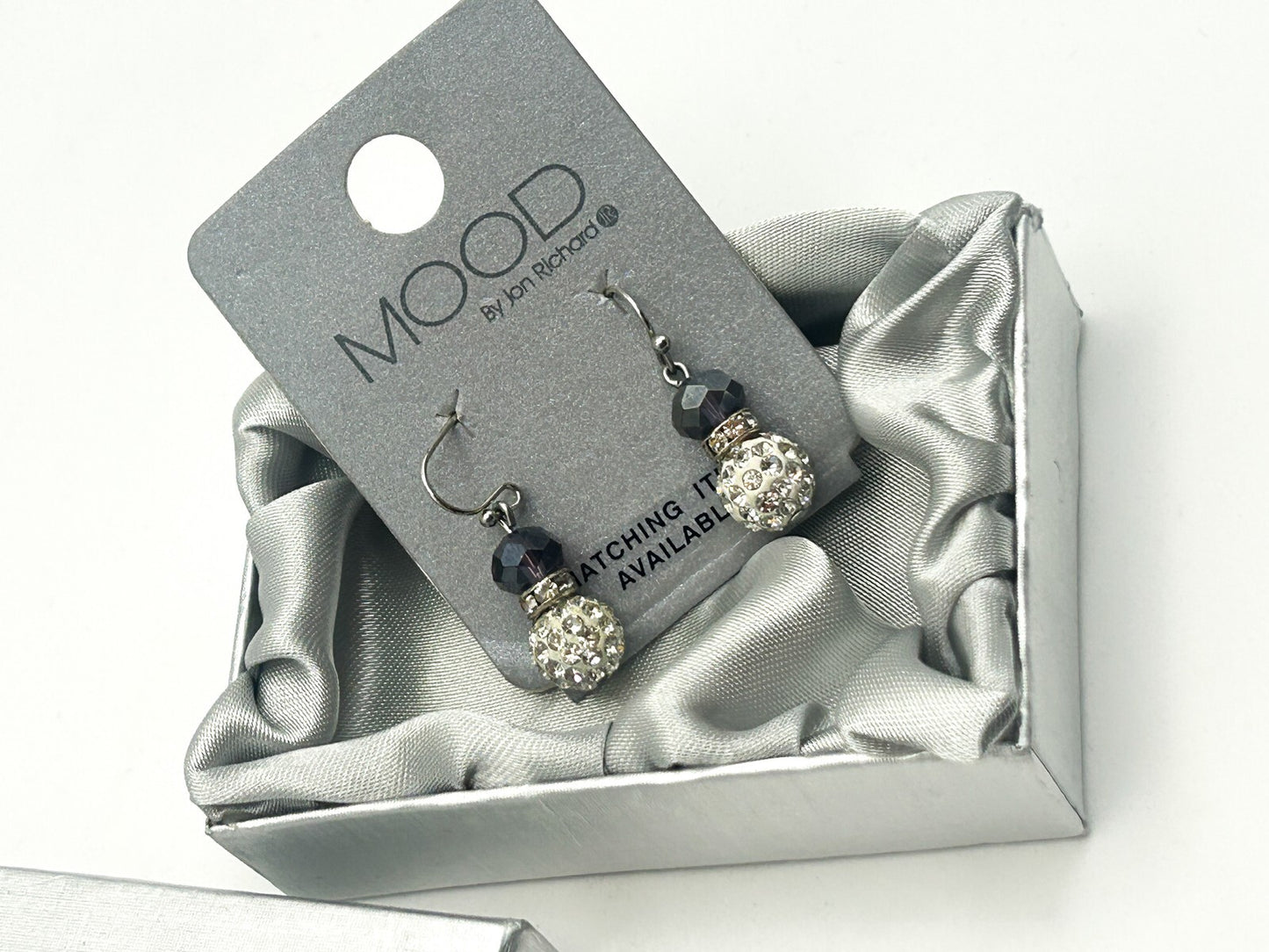 Jon Richard MOOD Crystal Drop Earrings Silver Tone AB Faceted Beads New Boxed