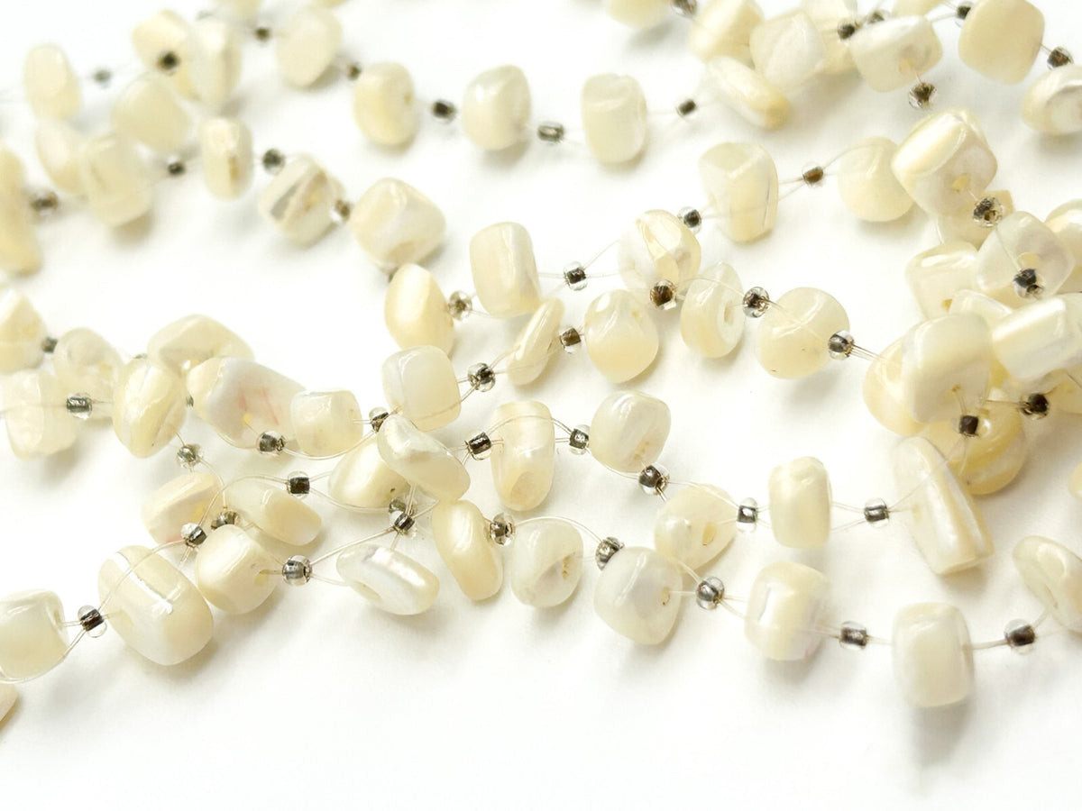 Vintage Mother Of Pearl Multi Strand Illusion Necklace Cream Shell Floating Chip