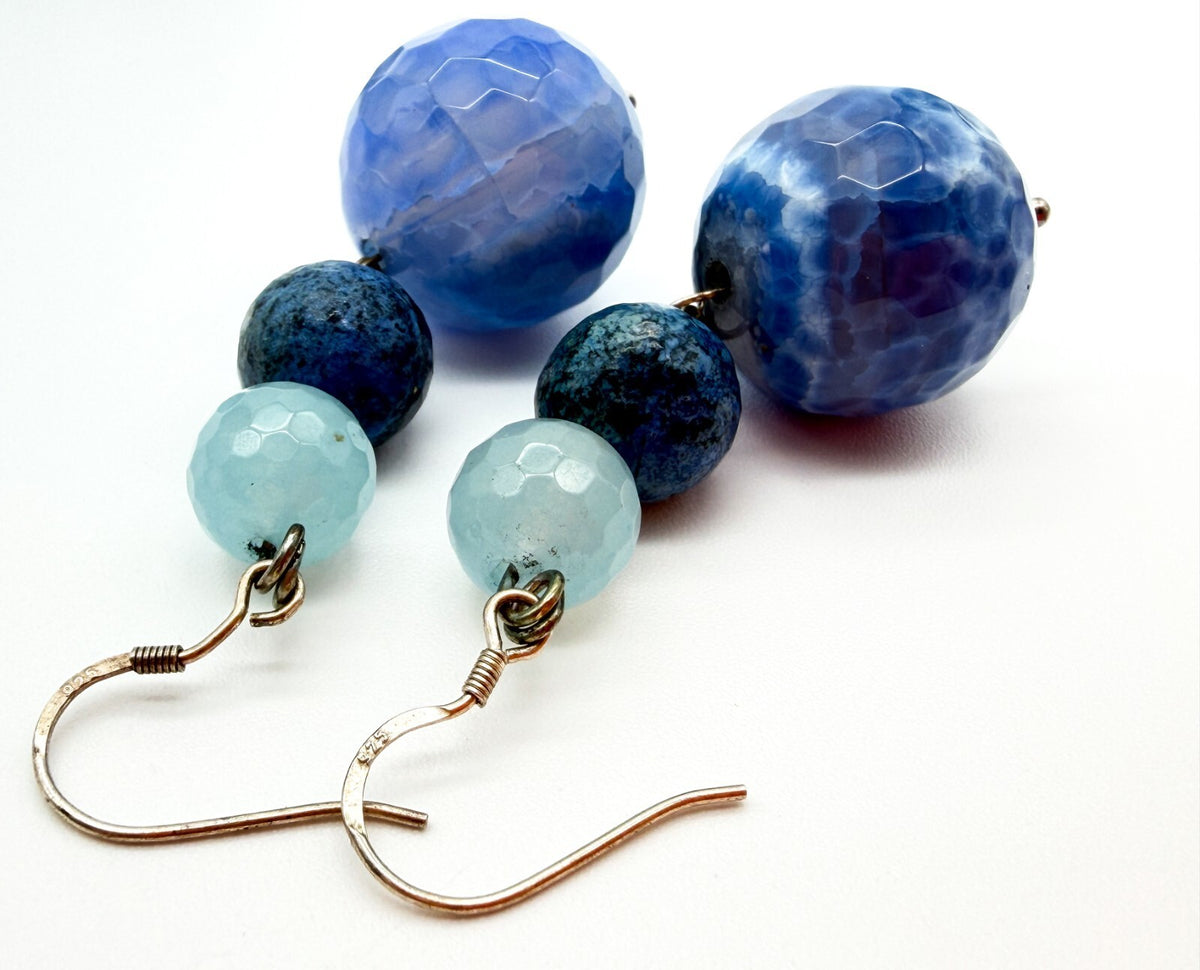 Chunky Blue Agate Beaded Necklace Bracelet Earrings Set Artisan Style