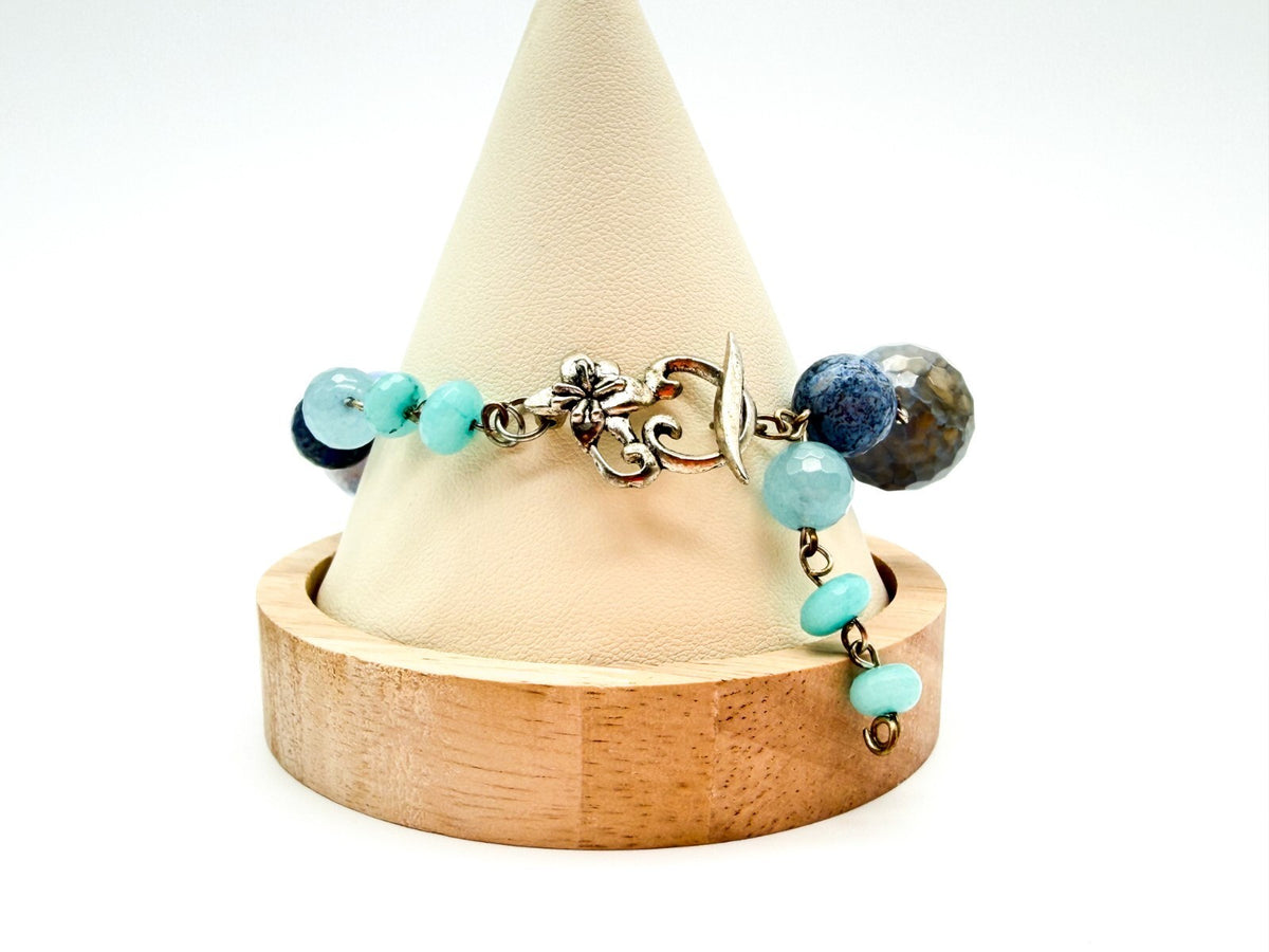 Chunky Blue Agate Beaded Necklace Bracelet Earrings Set Artisan Style