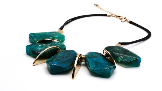 M&S Green, Turquoise & Gold Disc Statement Necklace | 17" + extender