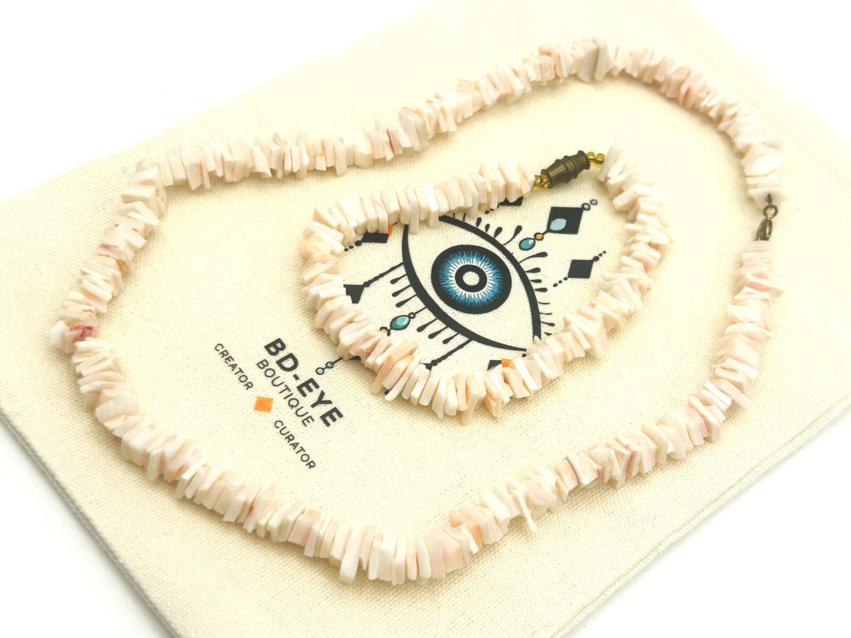 Vintage Pale Pink Shell Chip Necklace & Bracelet - Beach Sea Boho Surf