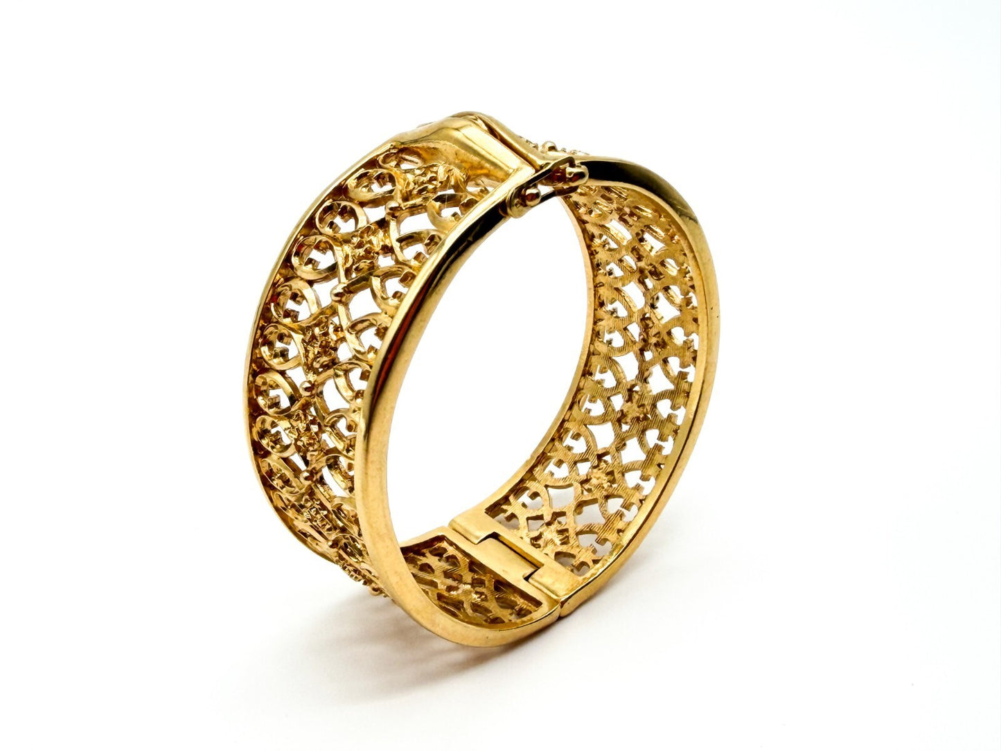 Past Times Gold Tone Bangle Filigree Openwork Hinged Bracelet Ornate