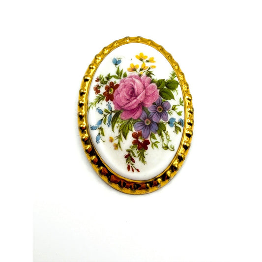 Vintage (60s-70s) Fine Bone China Countess Brooch – Hand-Painted Floral Design