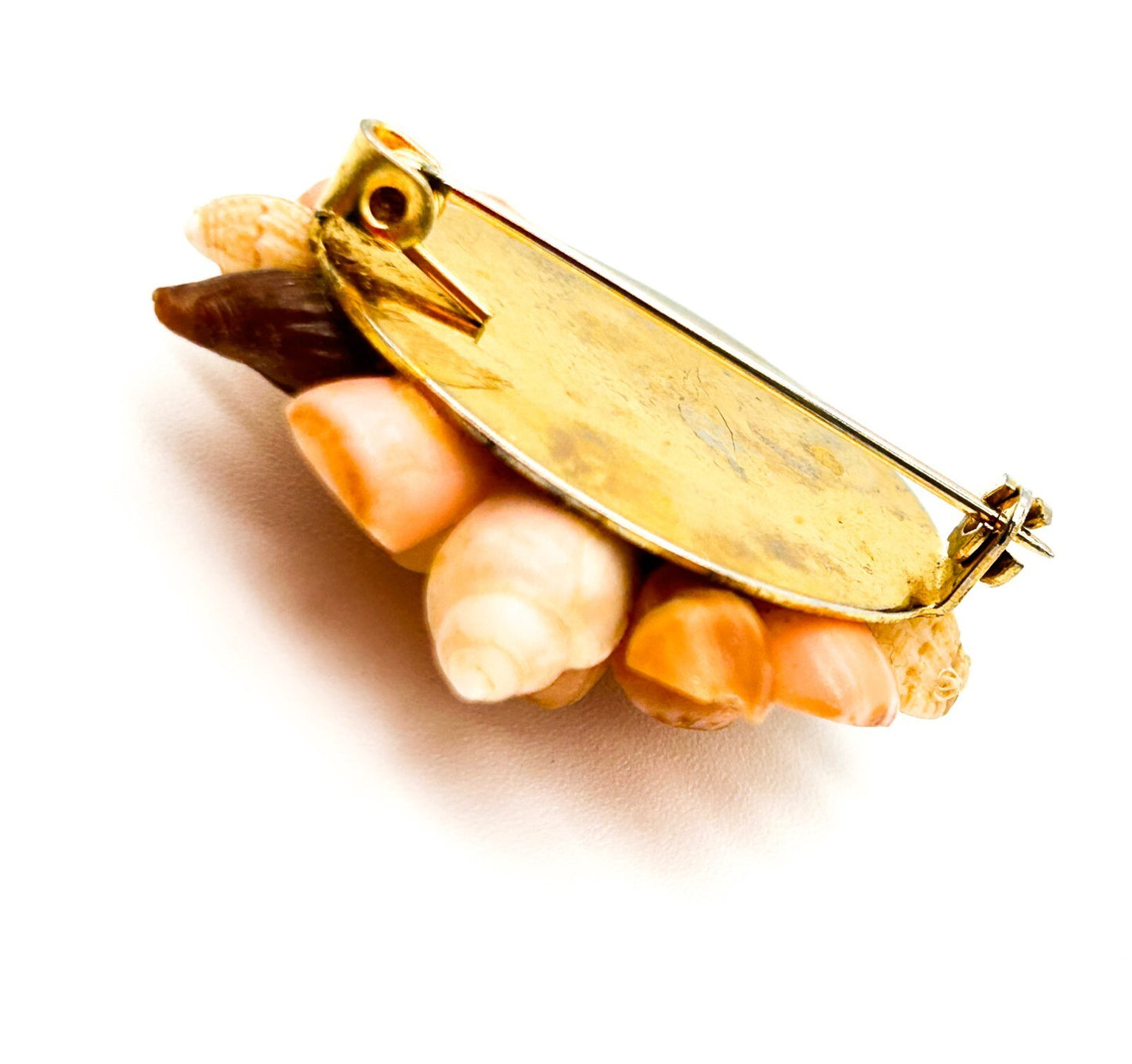 Vintage Shell Flower Brooch in Peach & Cream Tones Beach Natural Floral