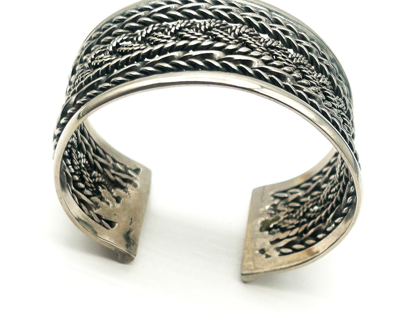 Silver Tone Woven Braid Rope Effect Cuff Bracelet Chunky Wide Adjustable Bangle