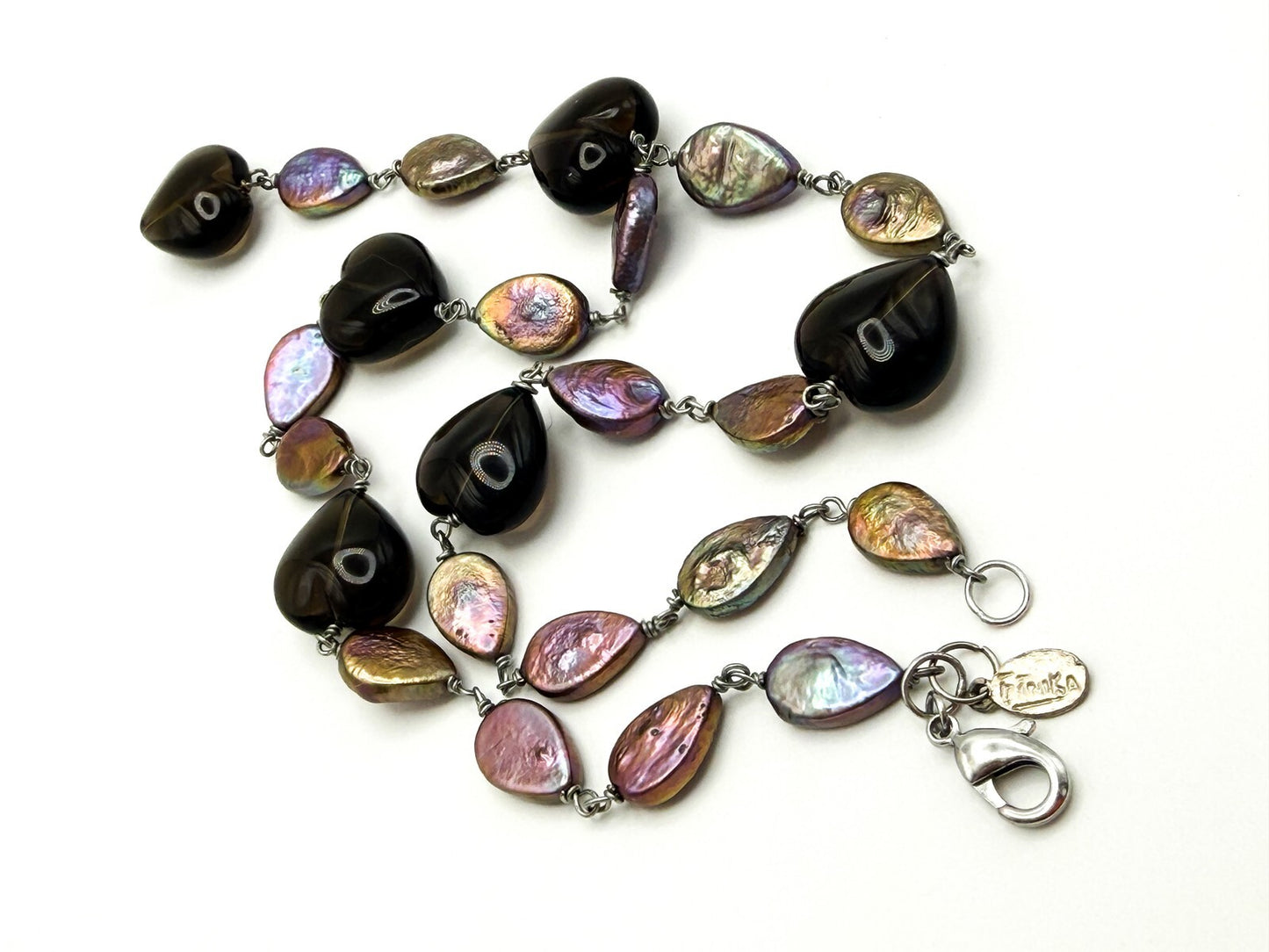 ETNIKA Iridescent Purple Keshi Pearl & Glass Heart Lariat Necklace