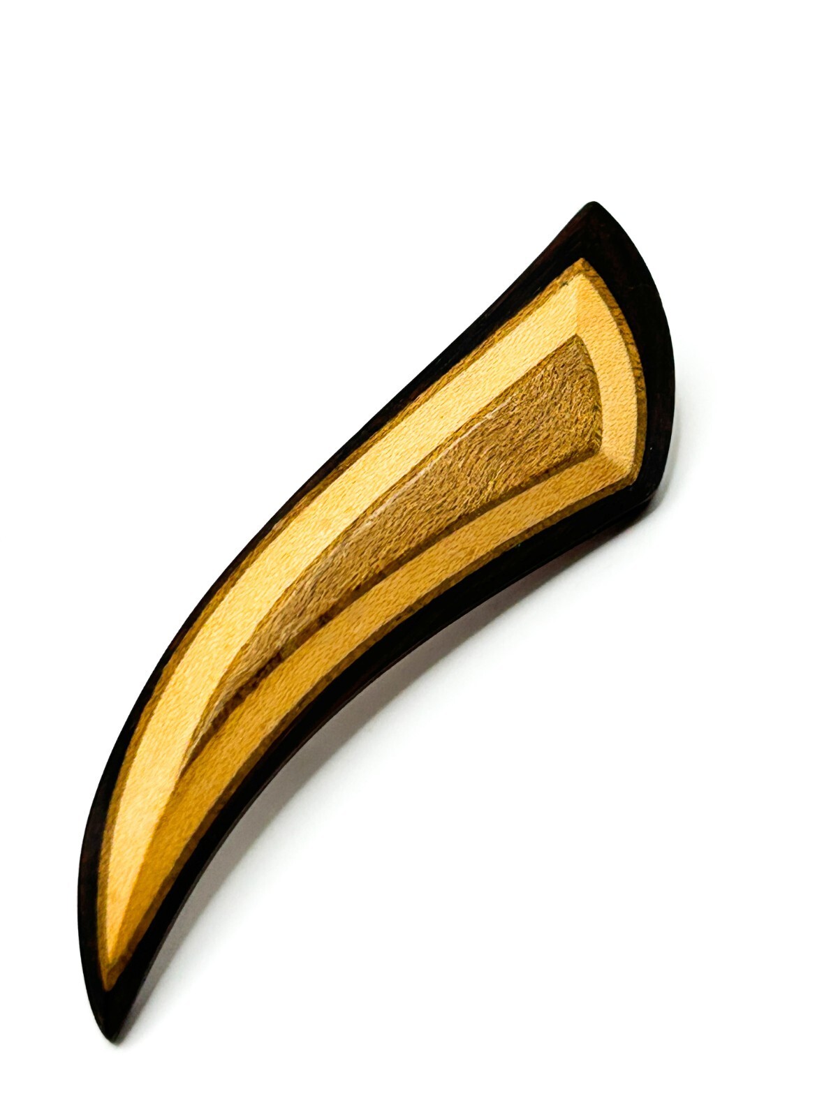 Vintage Modernist Wood Brooch Three Tone Abstract Curved MCM 60s-70s Jewellery