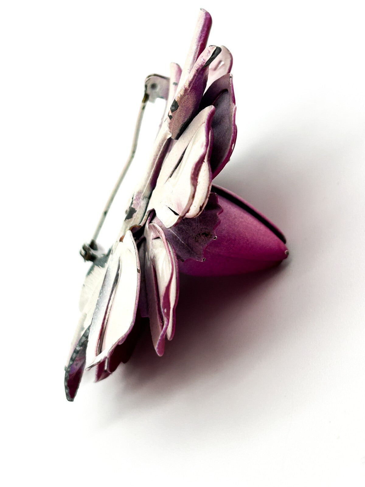 Vintage Style Hot Fuchsia Pink Flower Brooch Layered Enamel Statement Pin
