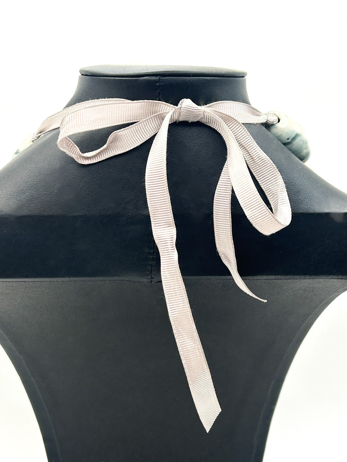 Chunky Marble-Effect Ceramic Necklace & Bracelet Set – Hand-Knotted Grey Ribbon