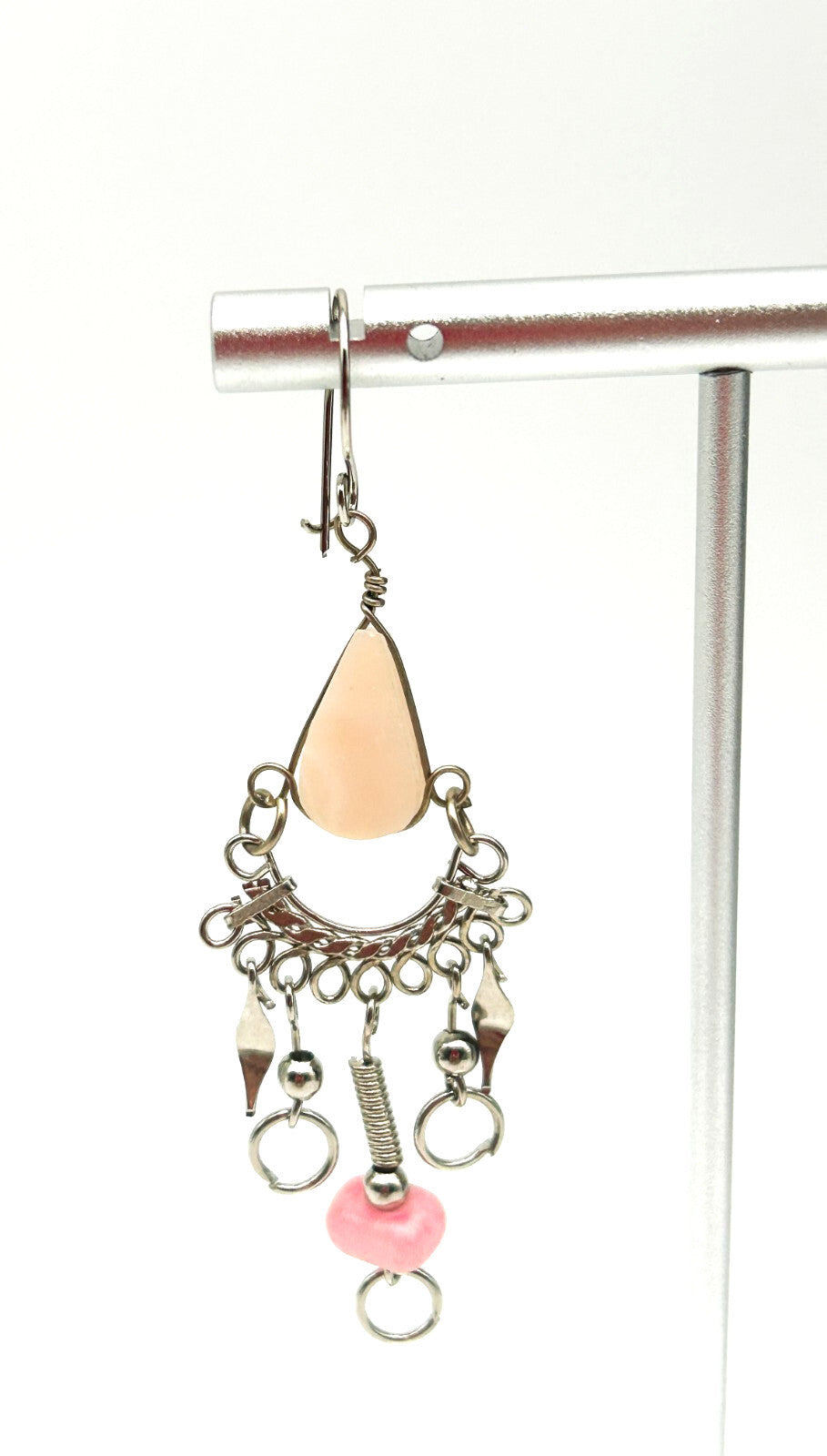 Peruvian Alpaca Pale Pink Rhodonite Rose Quartz Necklace & Earring Set Boho