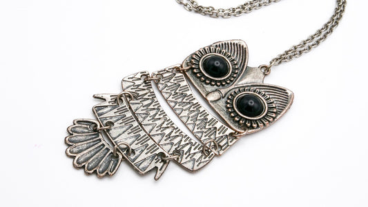 Silver Tone Articulated Owl Necklace