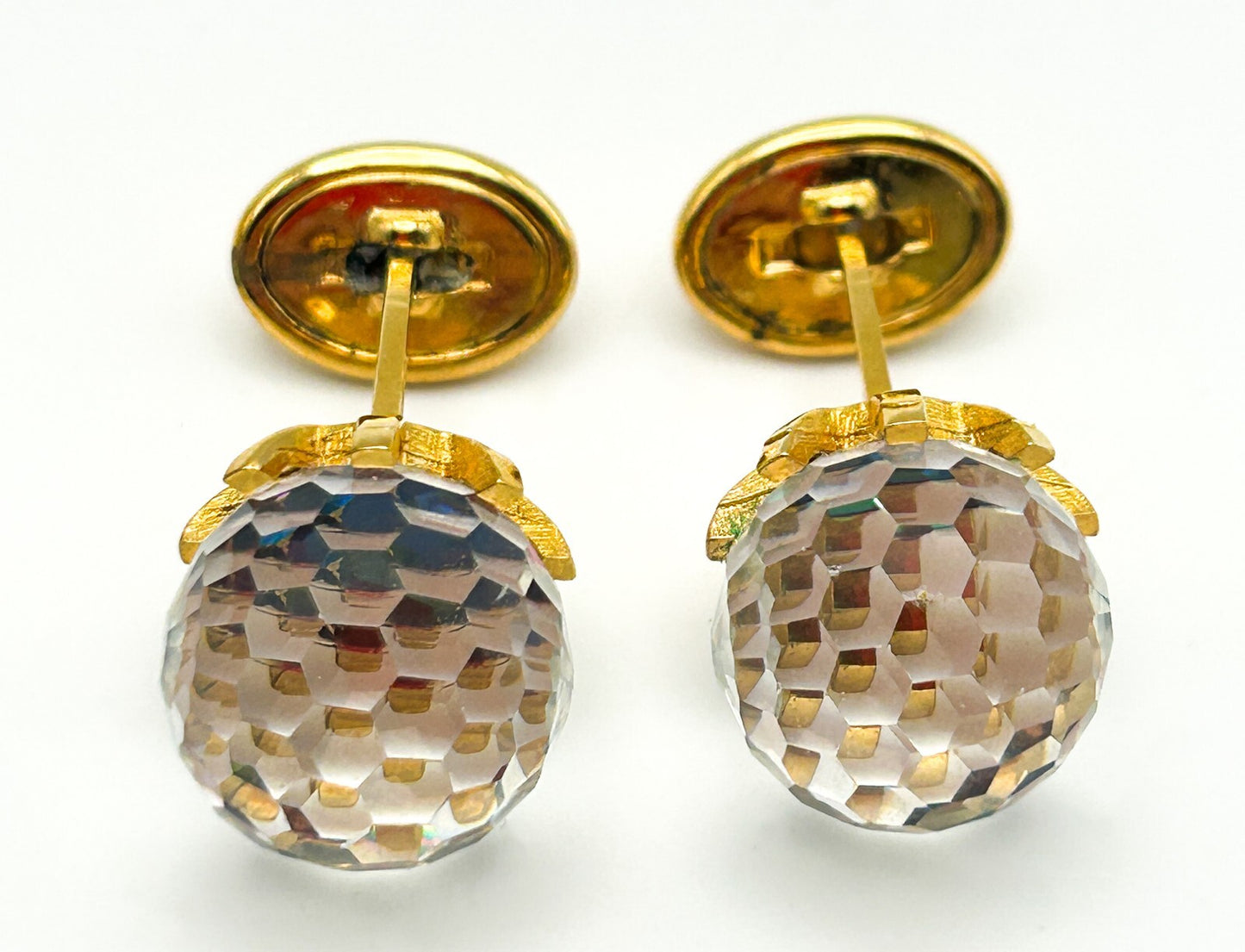 Don Loper Rock Crystal Cufflinks Gold Tone Iridescent Colour Shift Vintage Boxed