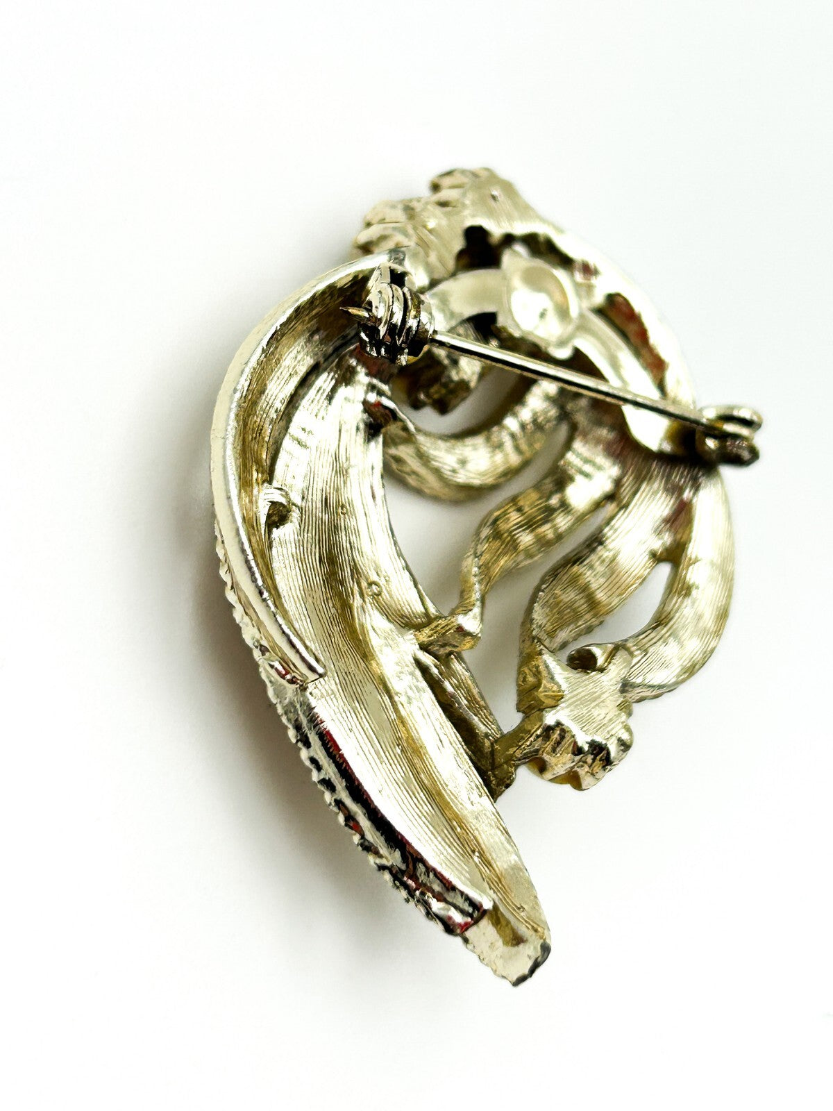 Vintage Gold Tone Faux Pearl Textured Art Nouveau Style Abstract Brooch