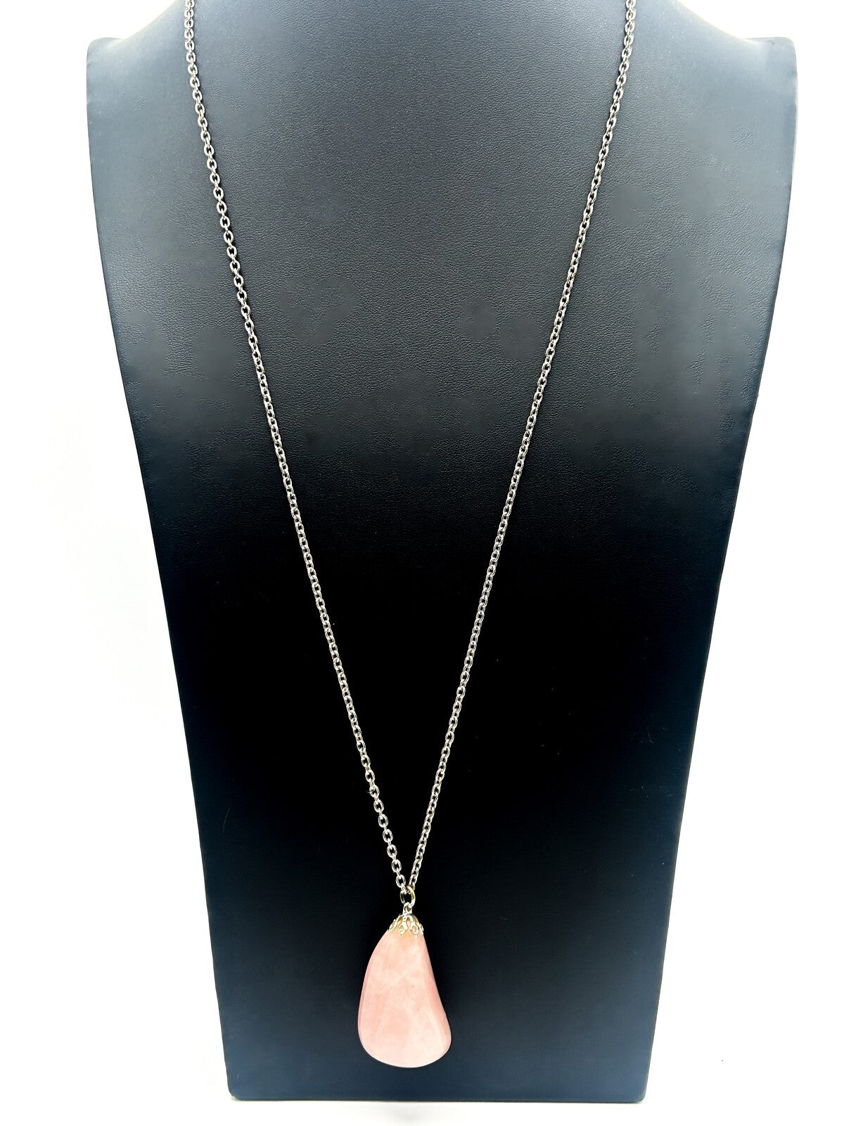 Vintage Rose Quartz Necklace Large Nugget Pendant Pink Crystal Chunky Stone
