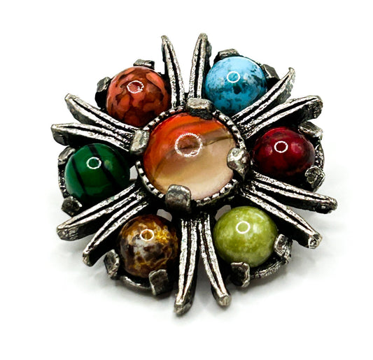 Vintage Miracle Brooch Faux Agate Glass Cabochon Silver Tone Celtic Jewellery