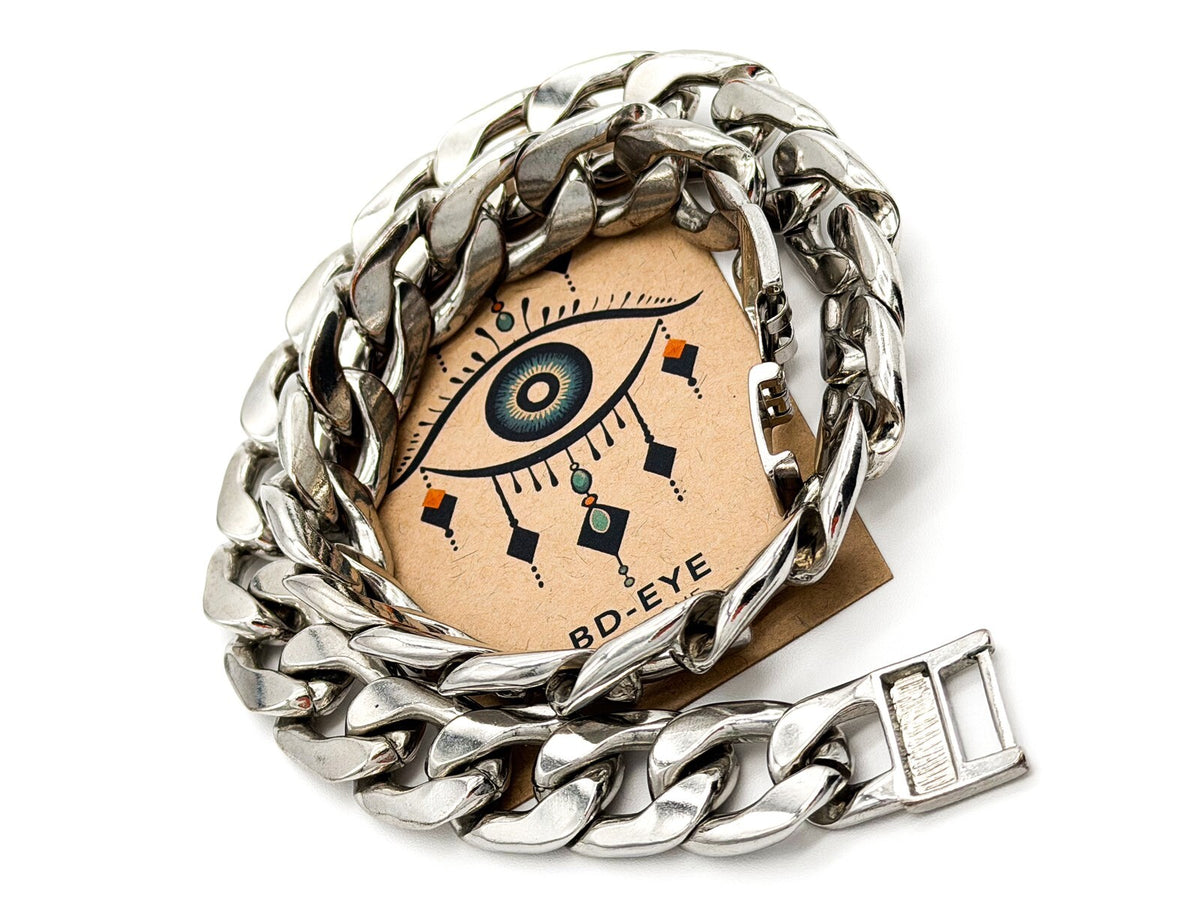 Heavy Curb Chain Necklace Silver Tone Chunky Link Statement 17.5”