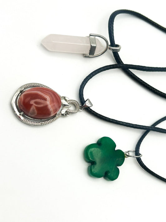 Gemstone Pendant Necklace Bundle – Rose Quartz, Agate, Aventurine