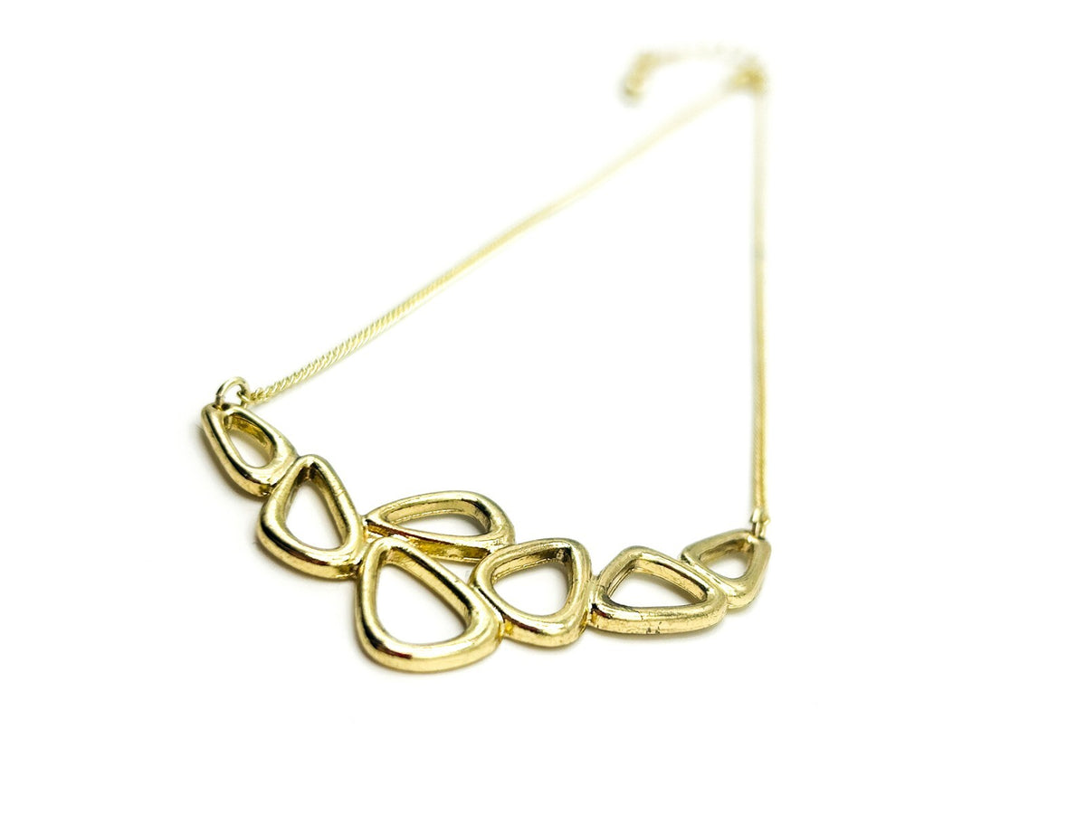 Gold Tone Teardrop Necklace Minimalist Abstract Panel Dainty Chain 16”