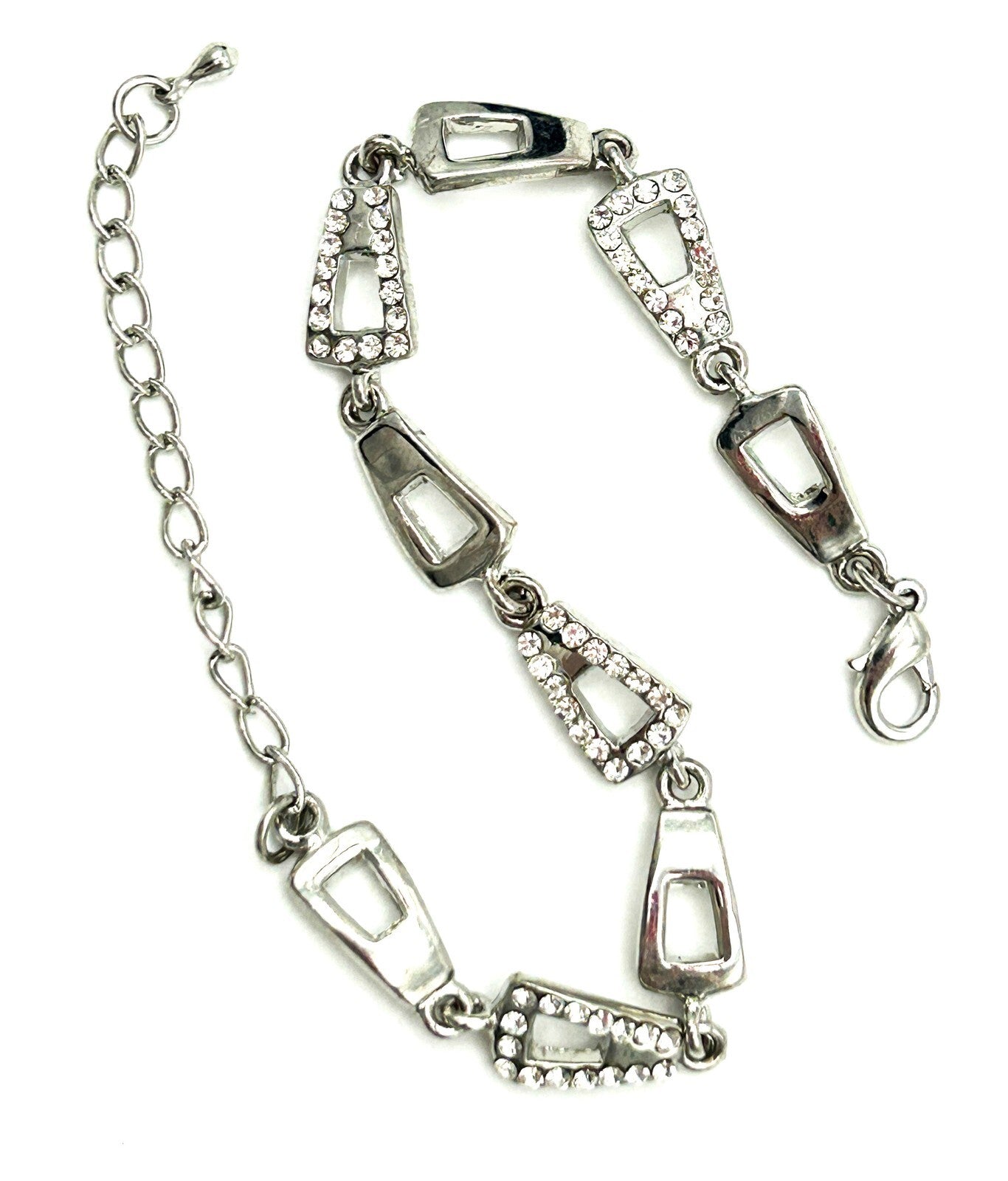 Silver Tone Diamanté Panel Link Bracelet 7” with Extender
