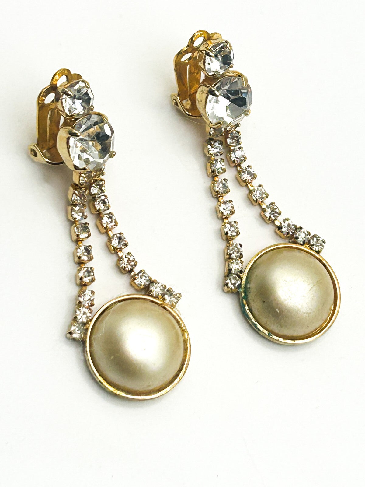 Vintage Pierre Cardin Faux Pearl & Rhinestone Necklace and Earrings - Gold Tone