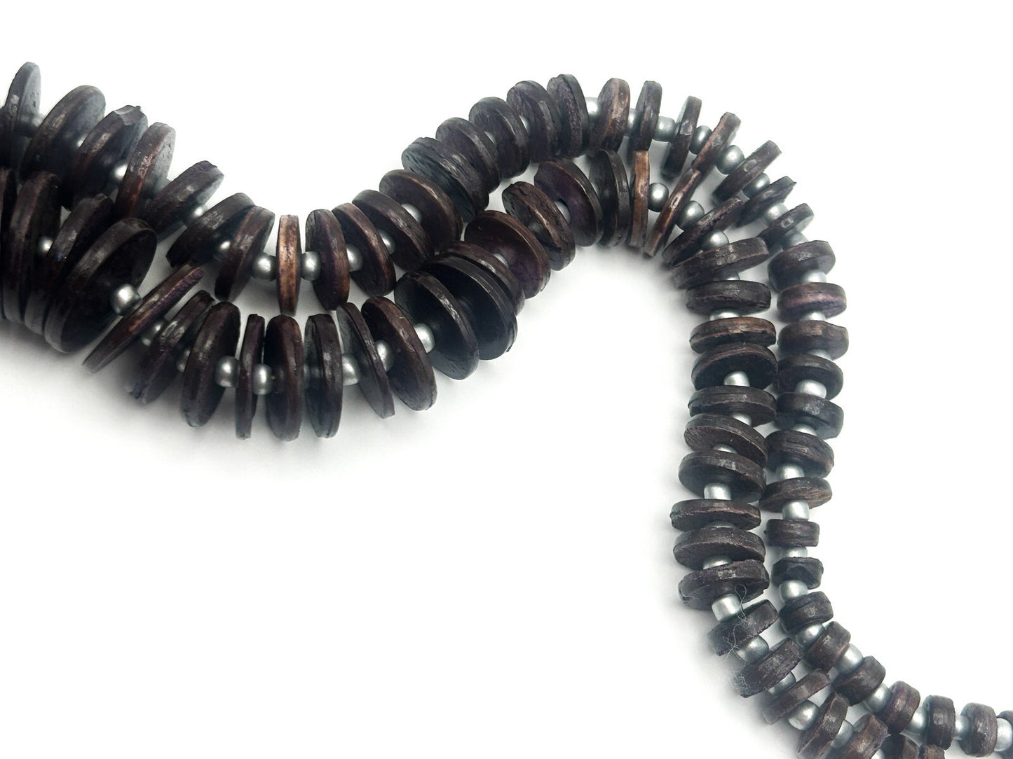 Vintage Graduated Purple and Brown Wood Disc Necklace