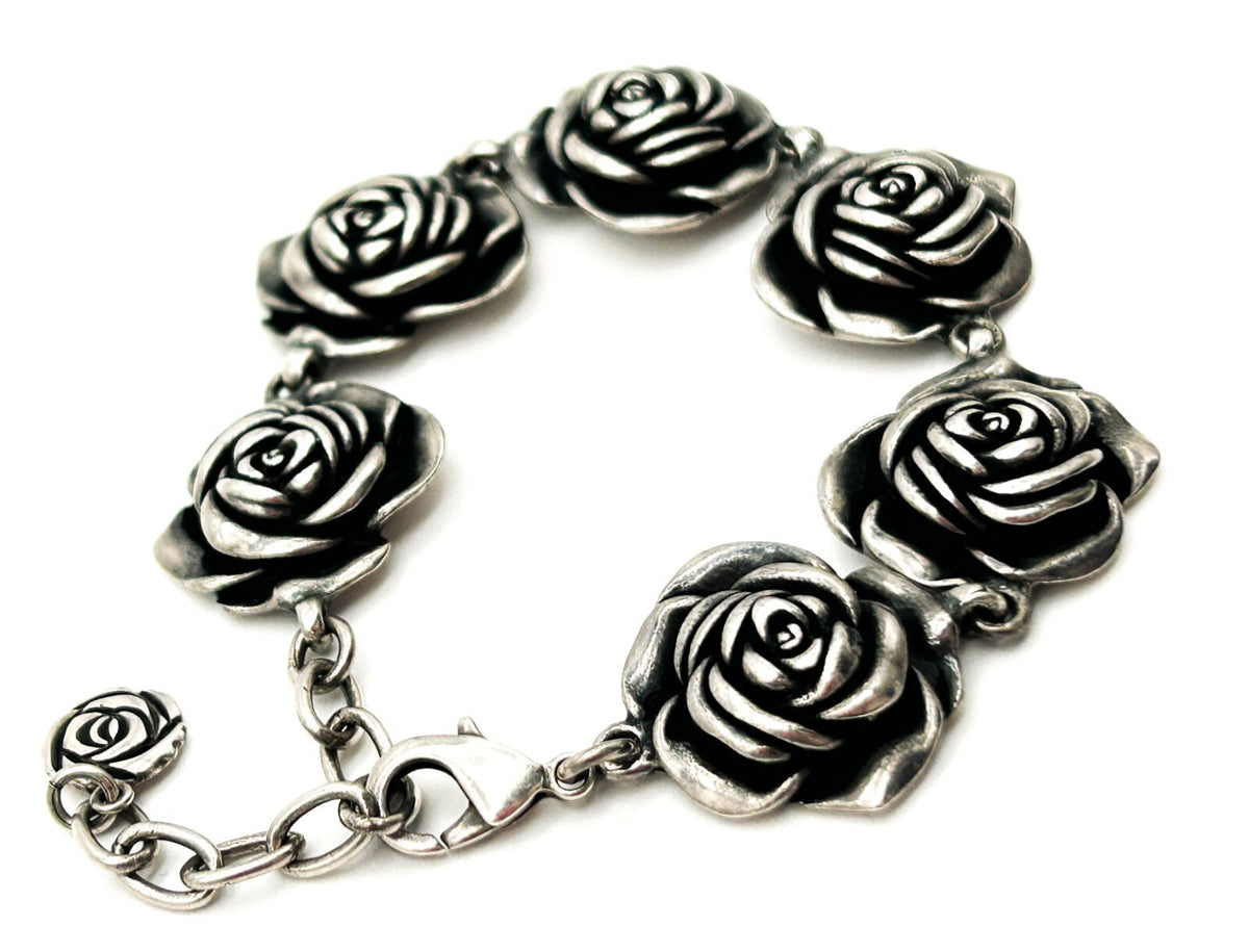 Miglio Silver Plated Rose Link Bracelet Statement Floral Bracelet