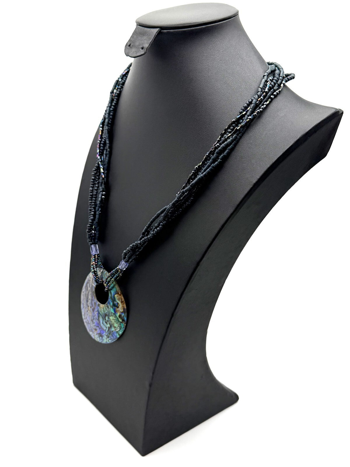 Vintage Paua Abalone Shell Donut Pendant Necklace - Beach Surf Summer