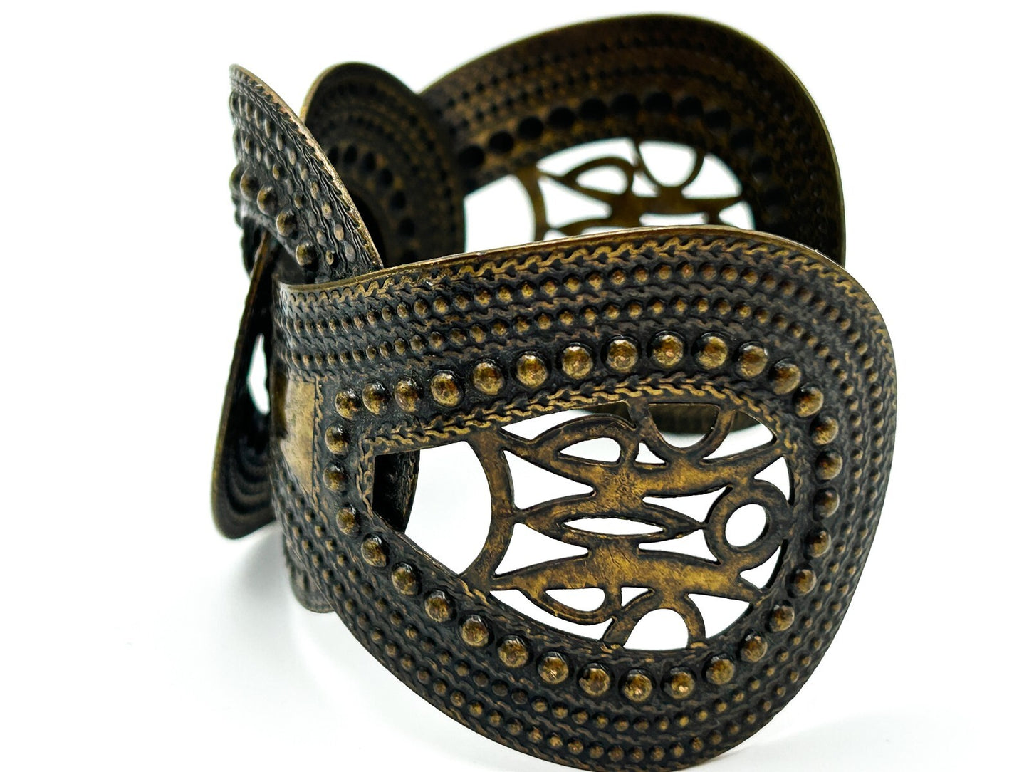 Boho Knot Cuff Bracelet Wide Gold Tone Openwork Statement