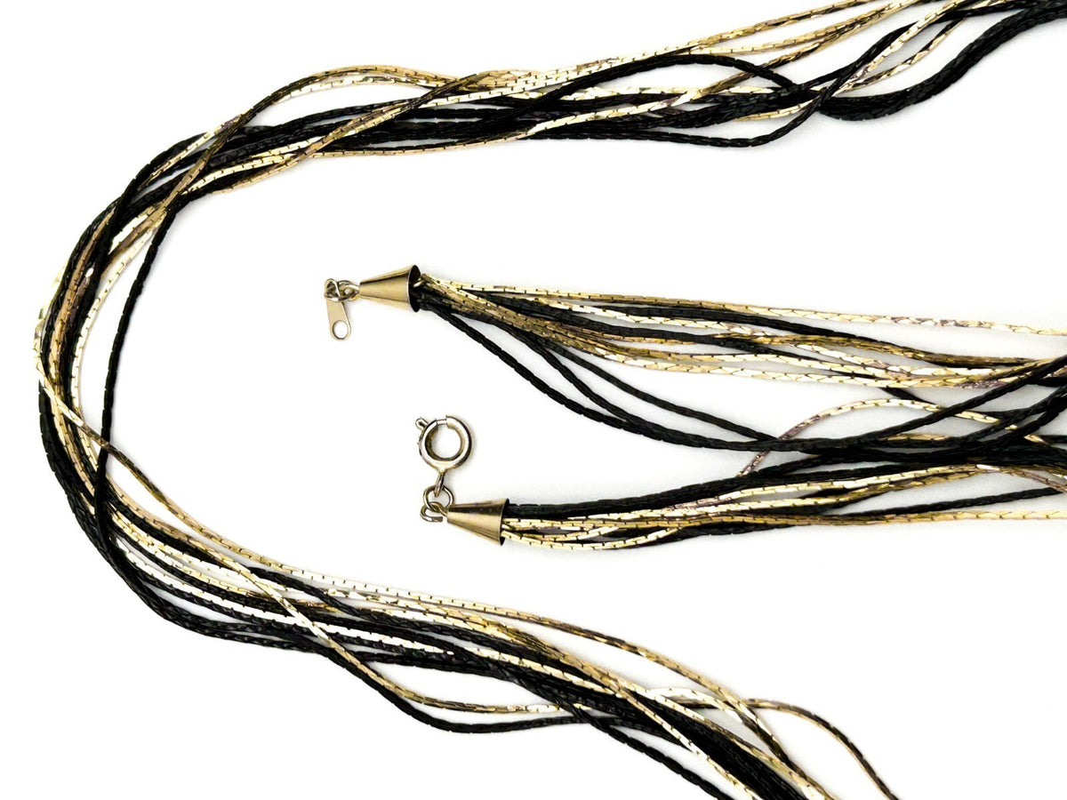 Vintage Black Gold Multi Strand Chain Layered Long Necklace Statement