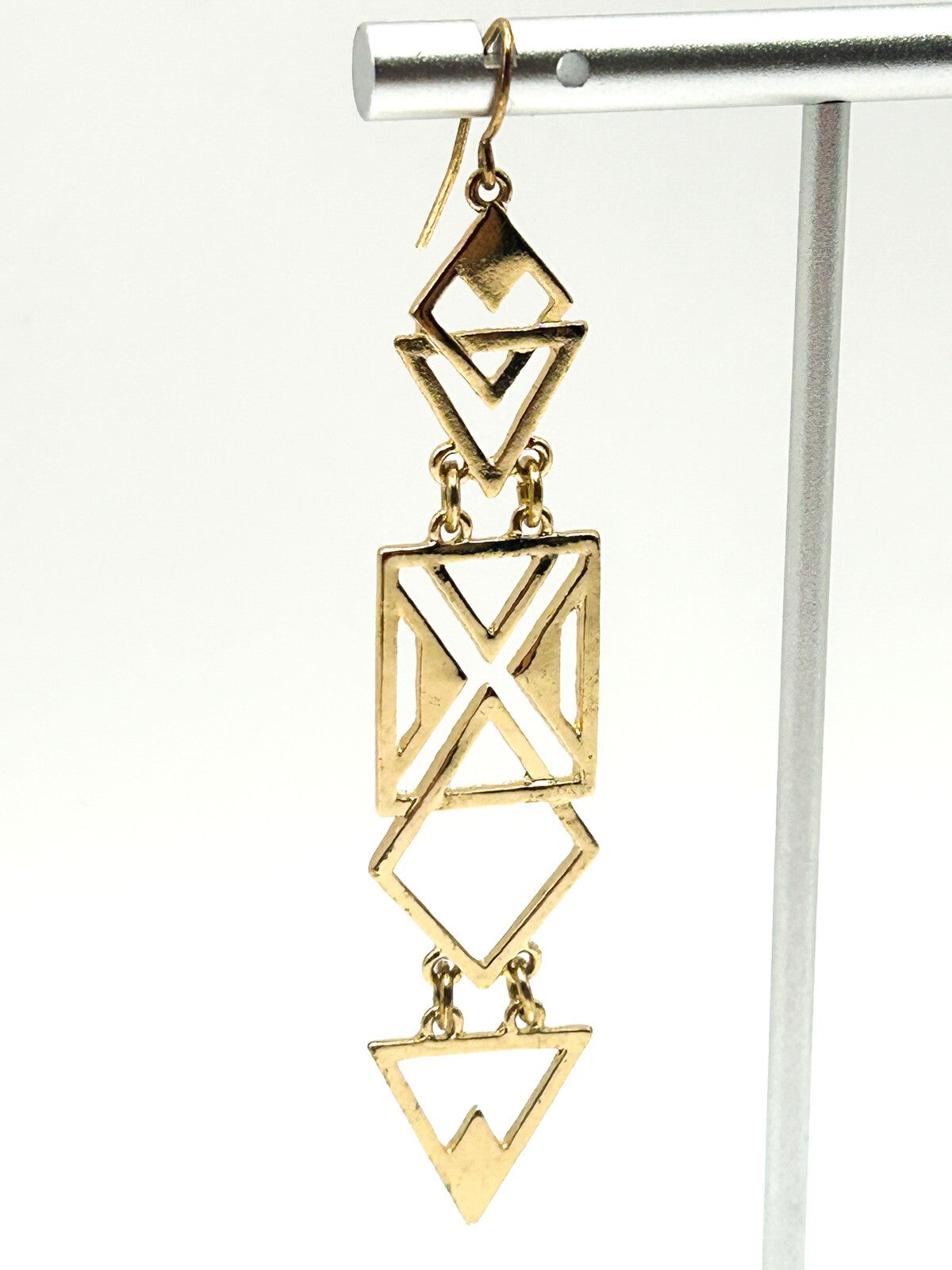 Gold Tone Articulated Geometric Dangle Earrings