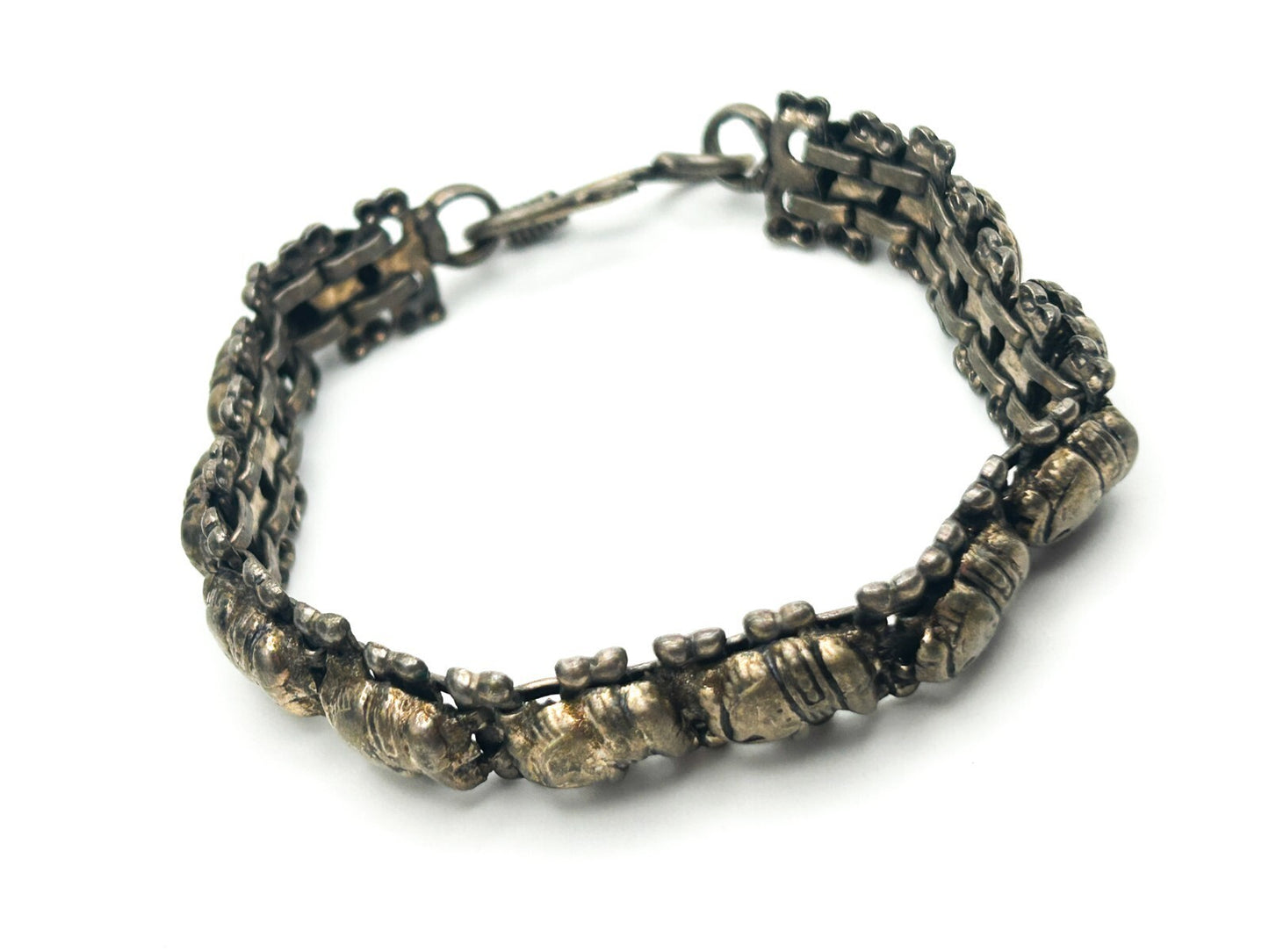 Vintage Silver Tone Elephant Panel Link Bracelet Boho