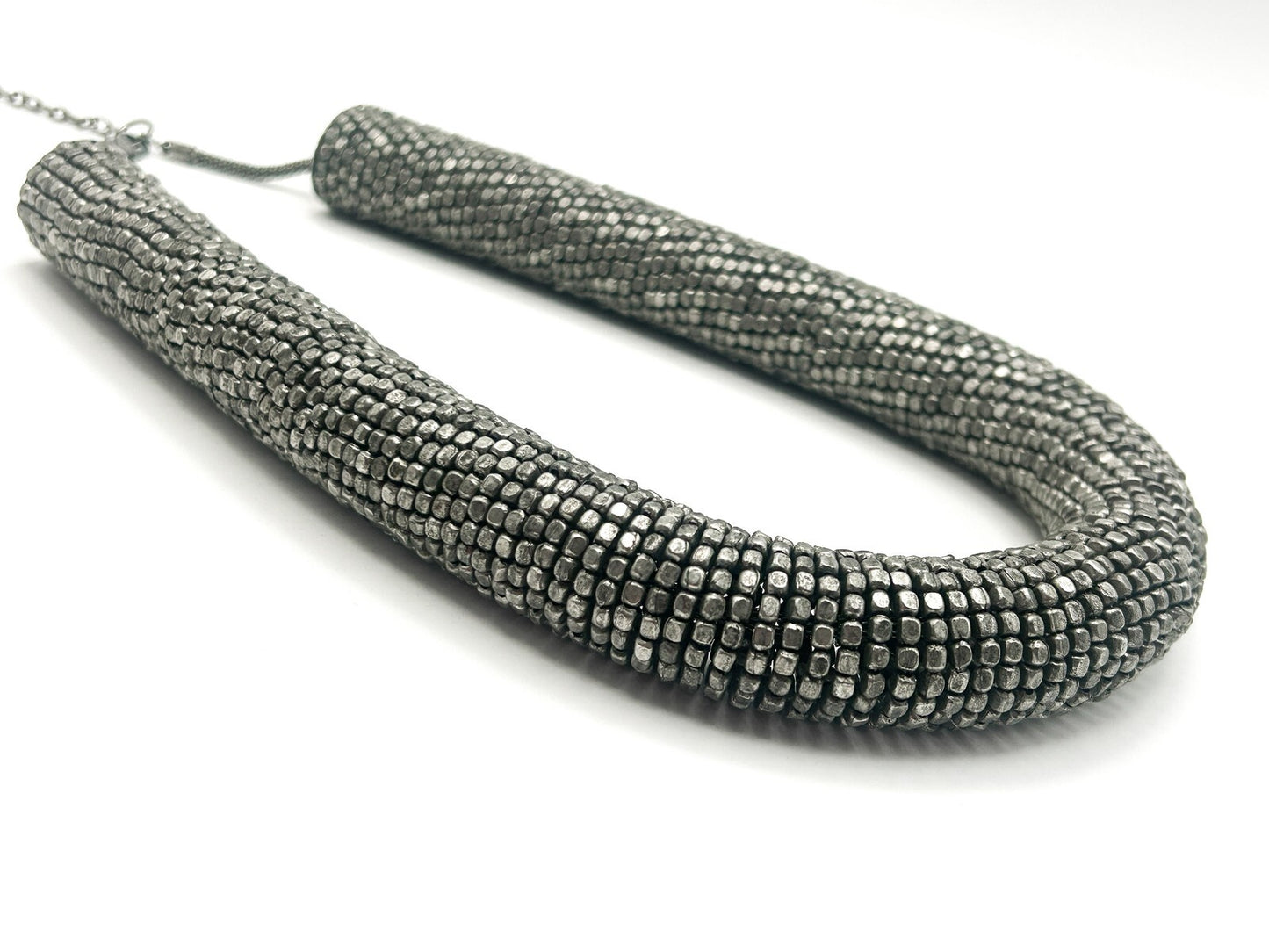 Industrial Coiled Chunky Statement Necklace – Silver Tone – 20”