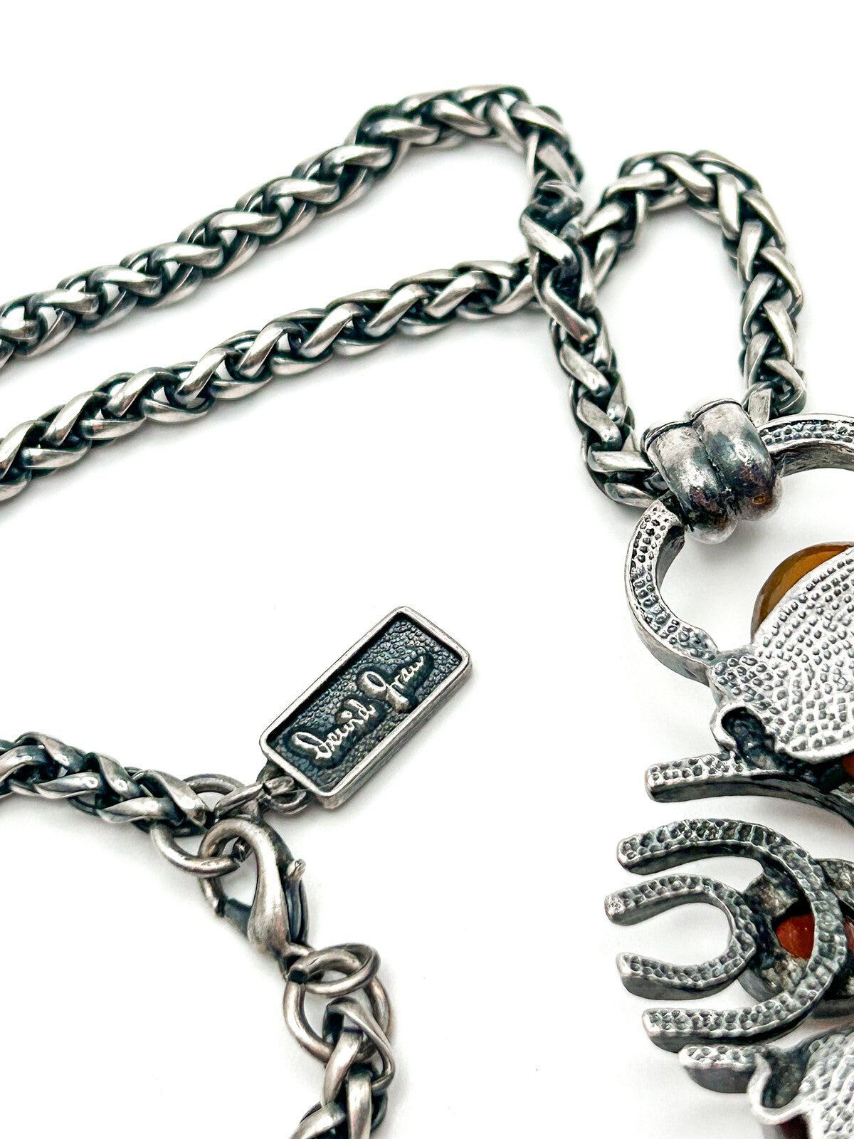 Vintage David Grau Signed Pendant Necklace - Carnelian Gemstones Silver Tone