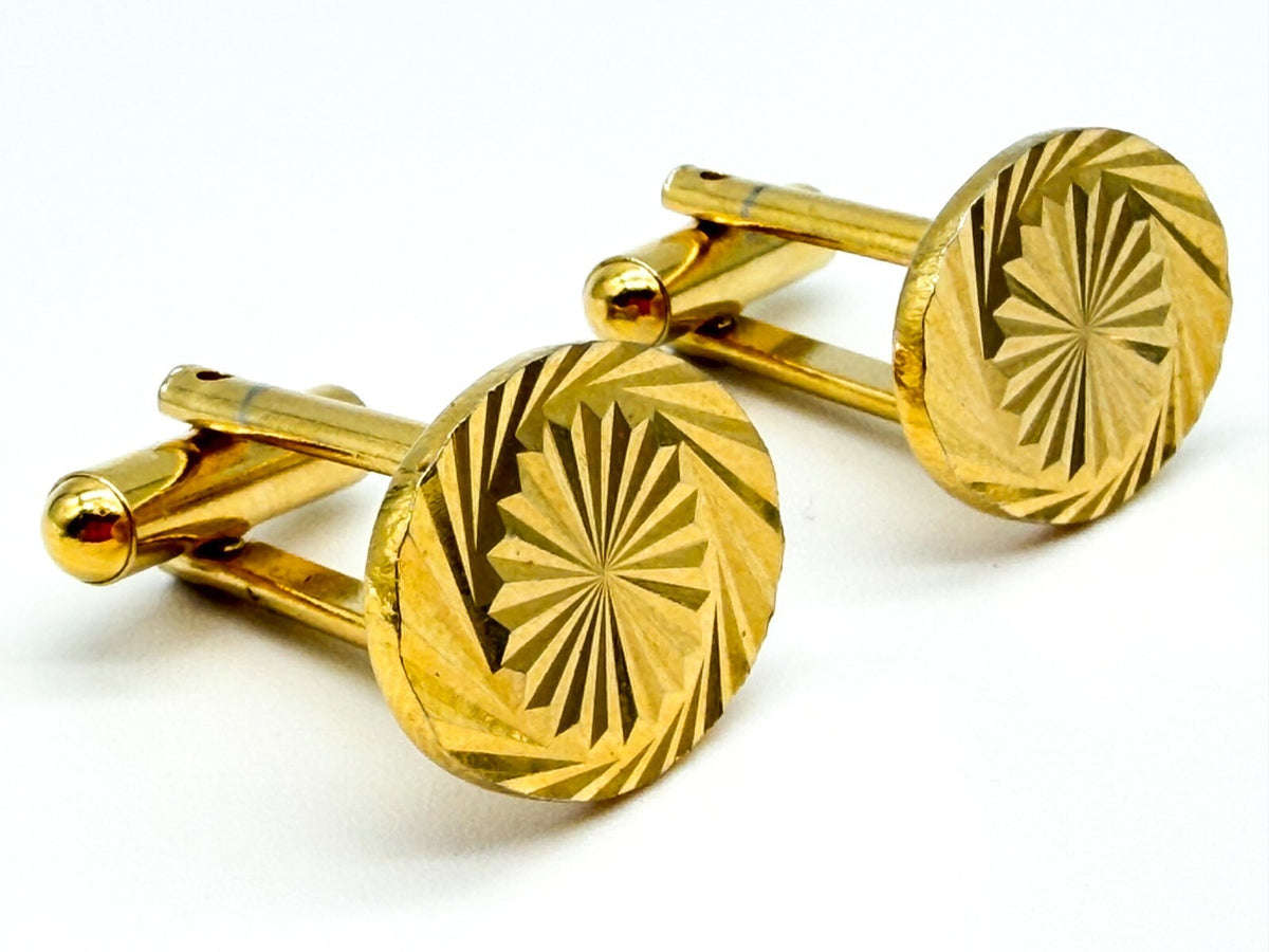 Vintage Gold Tone Starburst Cufflinks Diamond Cut Formal Mens