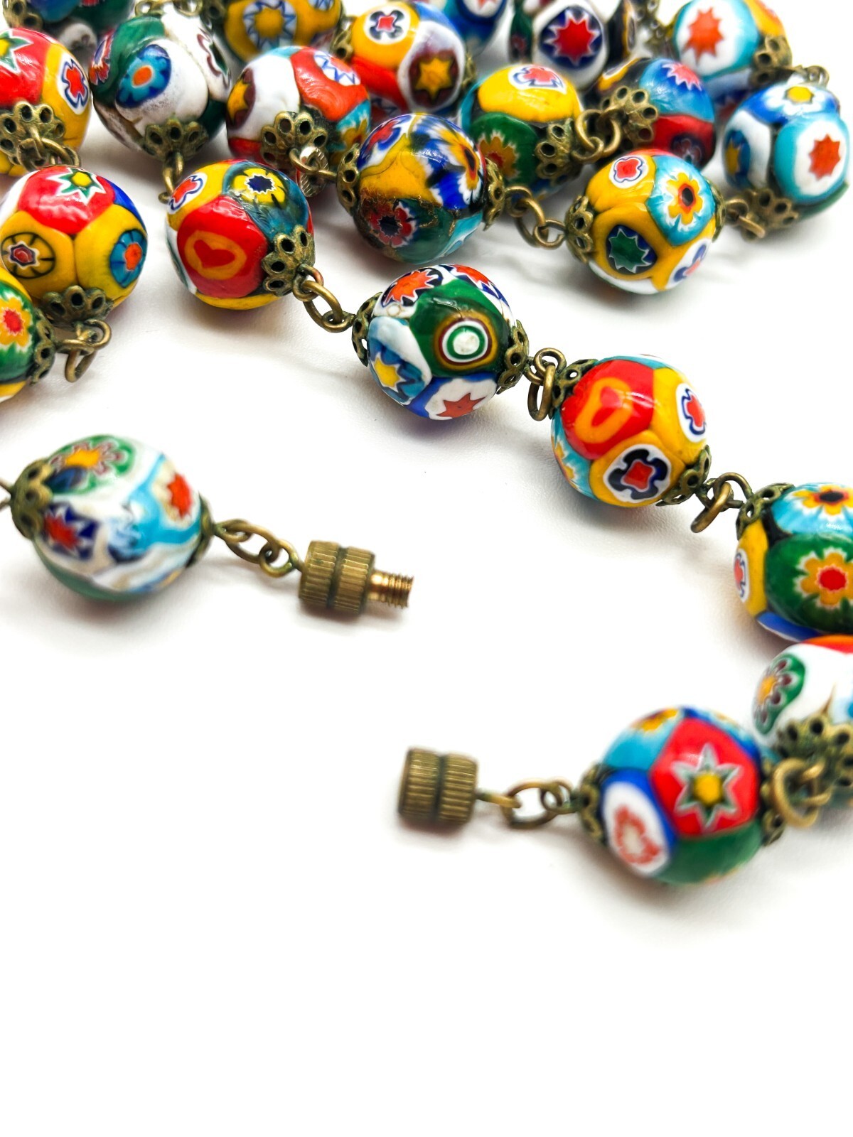 Vintage Murano Glass Millefiori Flower Multicoloured Necklace Floral Venetian