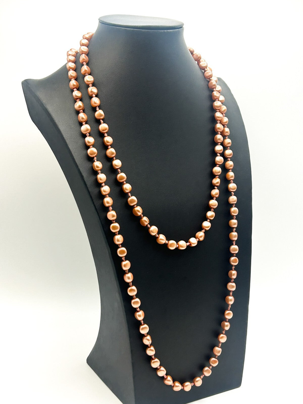 Vintage Dusky Rose Pink Glass Faux Pearl Necklace – Hand Knotted