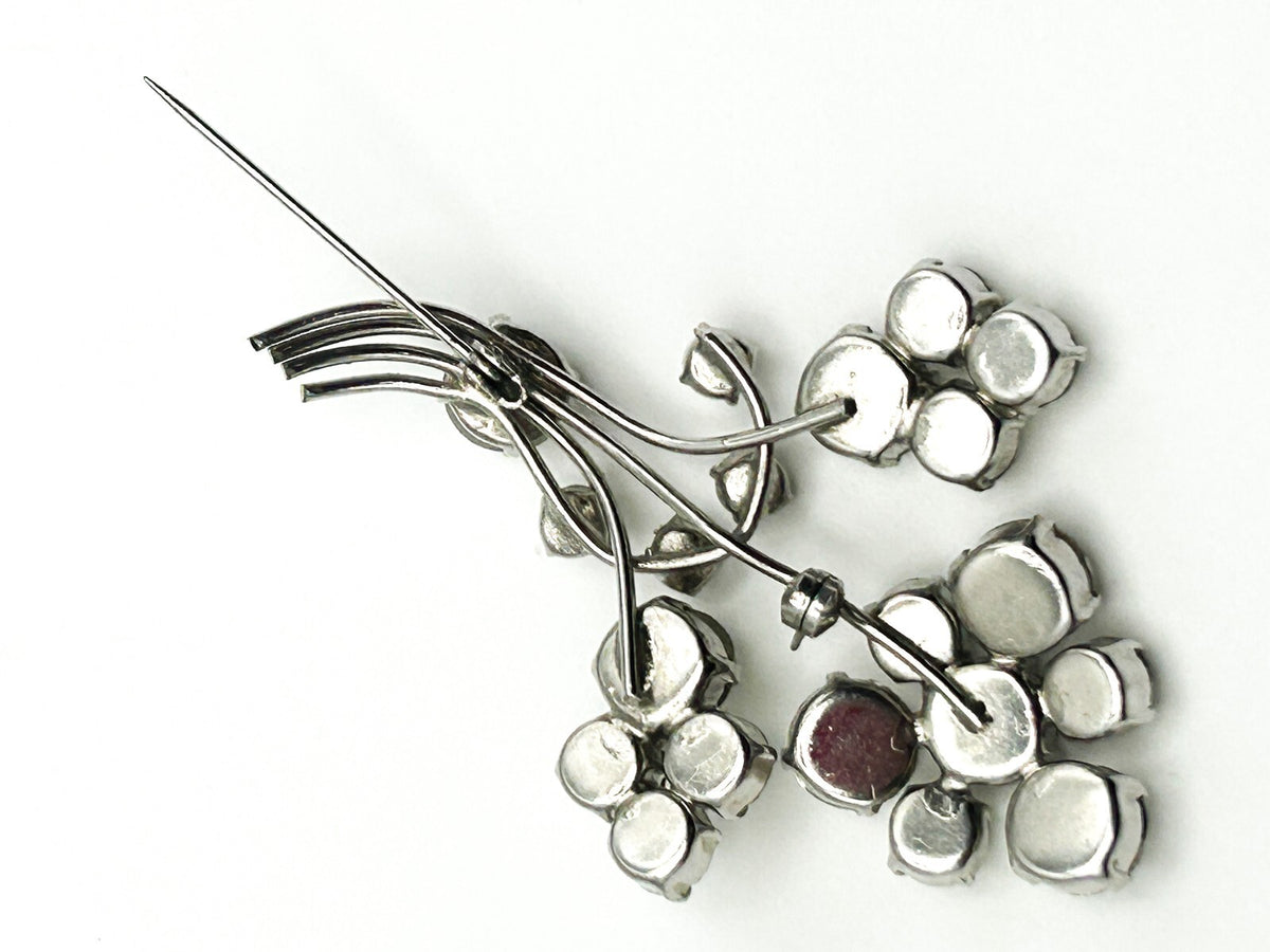 Vintage Rhinestone Flower Brooch Silver Tone Bouquet Pin