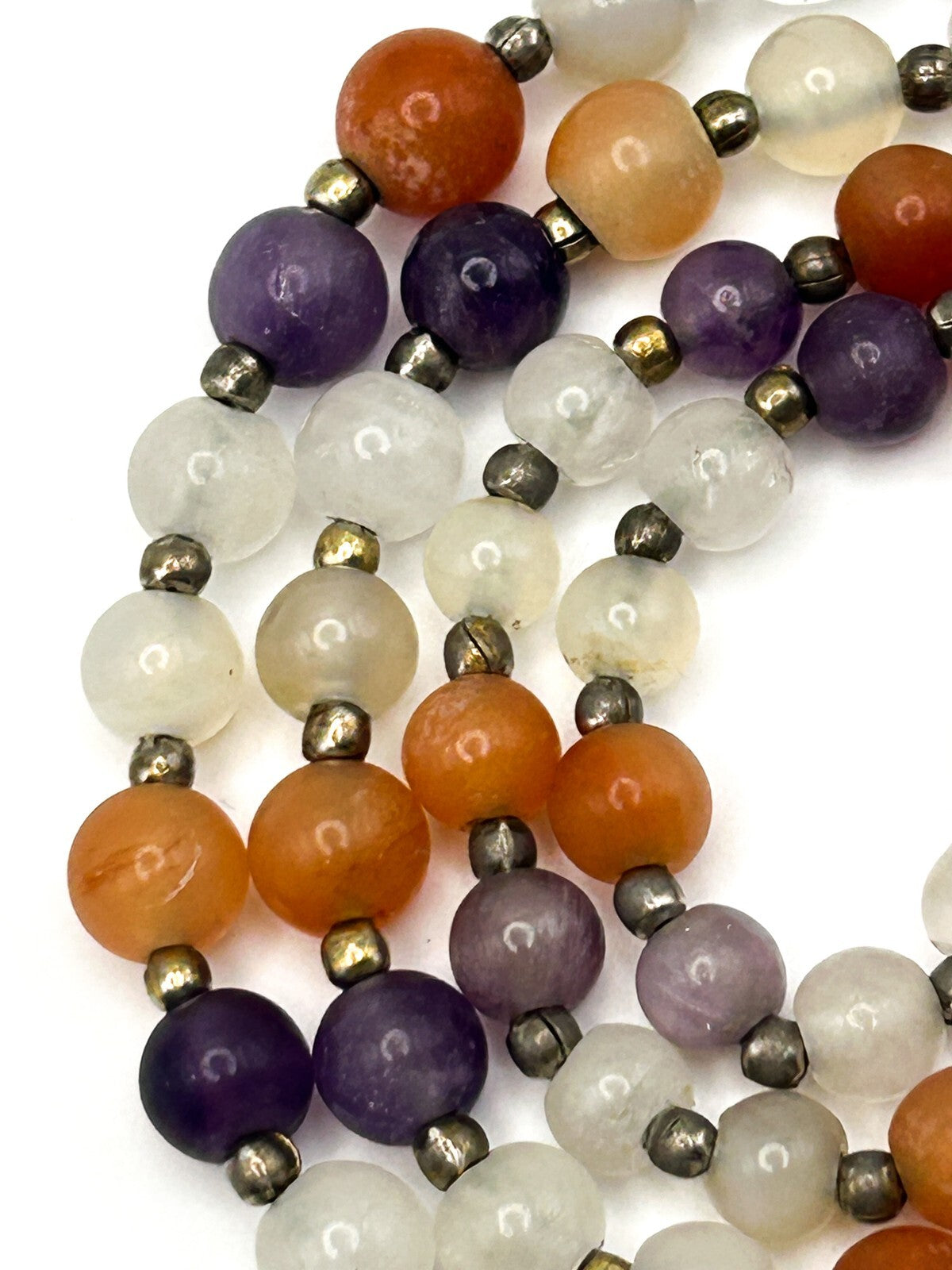 Vintage Carnelian, Amethyst & Quartz Gemstone Bead Necklace – 15” Orange Purple