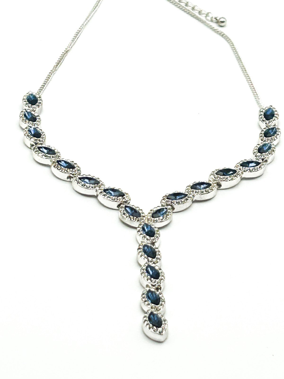 Jon Richard Blue Marquise Y Necklace Silver Tone Rhinestone Drop Evening Sparkle