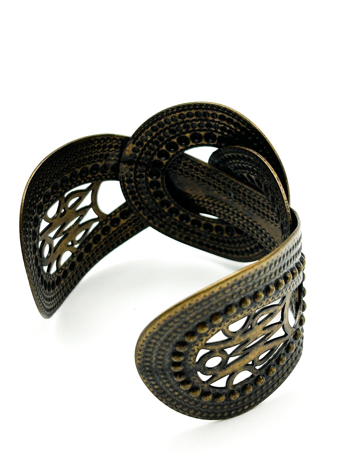 Boho Knot Cuff Bracelet Wide Gold Tone Openwork Statement