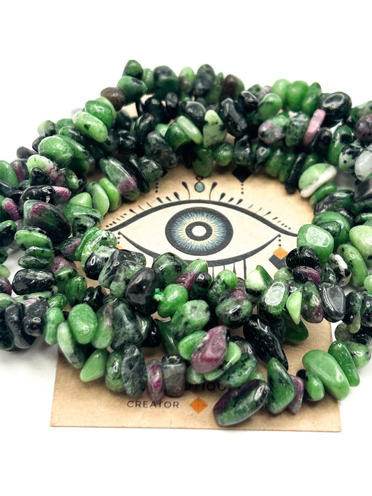 Ruby in Zoisite Gemstone Chip Necklace – Long Natural Stone Strand